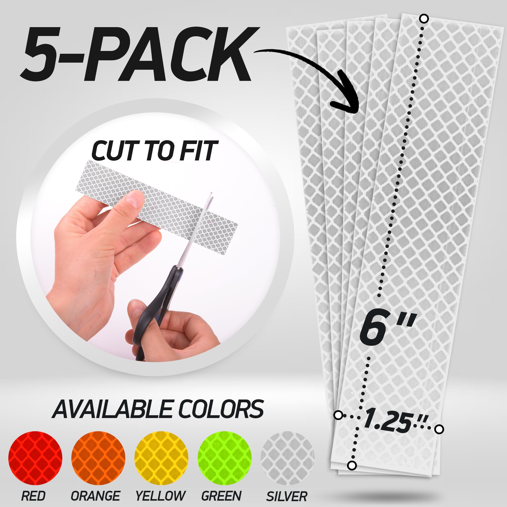 Byllstore High-Visibility Reflective Stickers | 3M Diamond Grade | White | 1.25 X 6'' | 5-Pack | Multipurpose Use For Helmets