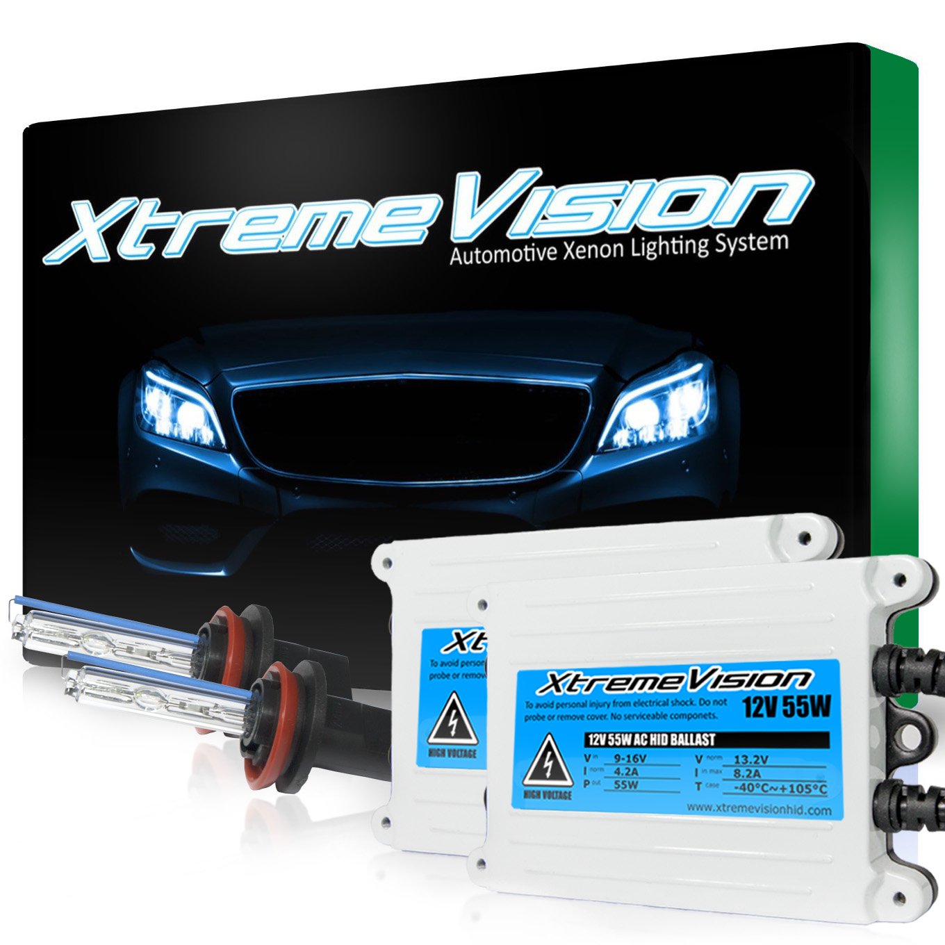 XtremeVision 55W AC Xenon HID Bundle with Slim AC Ballast (1 Pair) and H11 6000K - 6K Light Blue Xenon Bulbs (1 Pair)