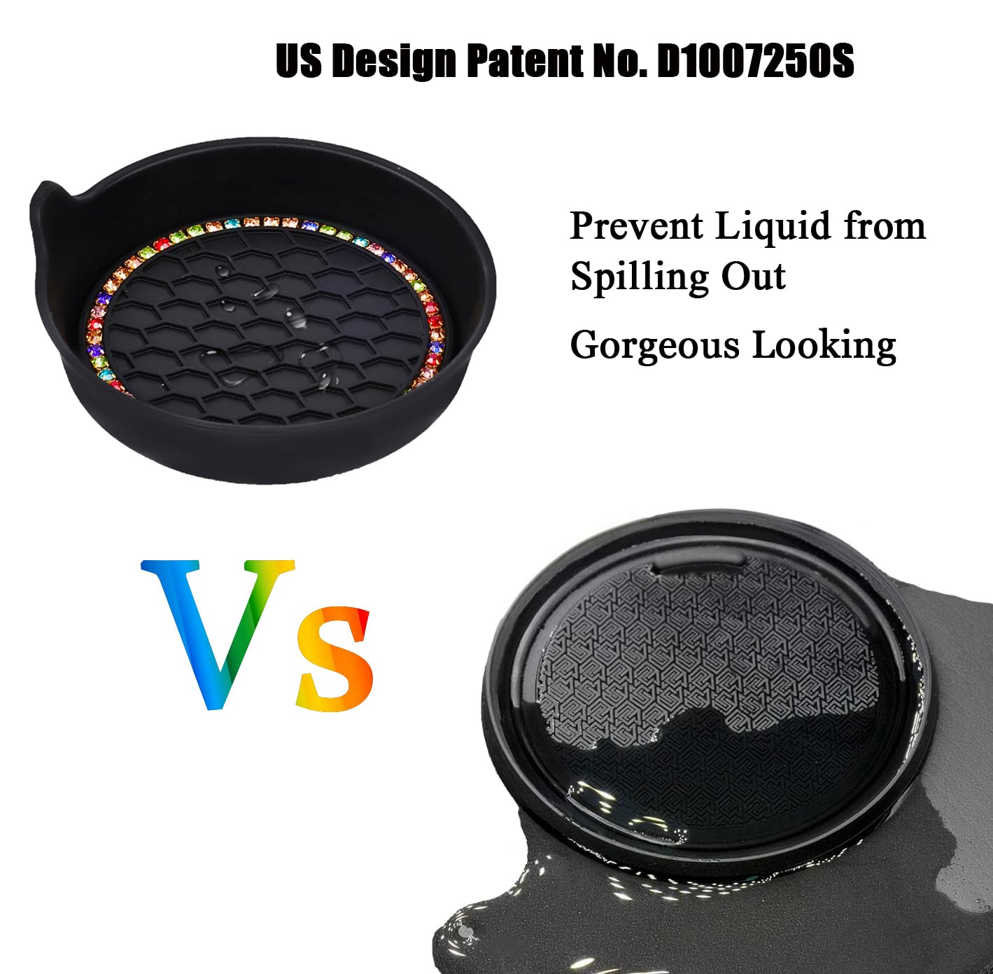 Amooca Car Cup Coaster Universal Non-Slip Cup Holders Bling Crystal Rhinestone Car Interior Accessories 4 Pack Black Coloured