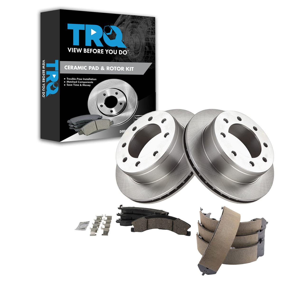 Trq Rear Brake Pad & Rotor Kit Ceramic Compatible With 2009 Gmc Savana 3500