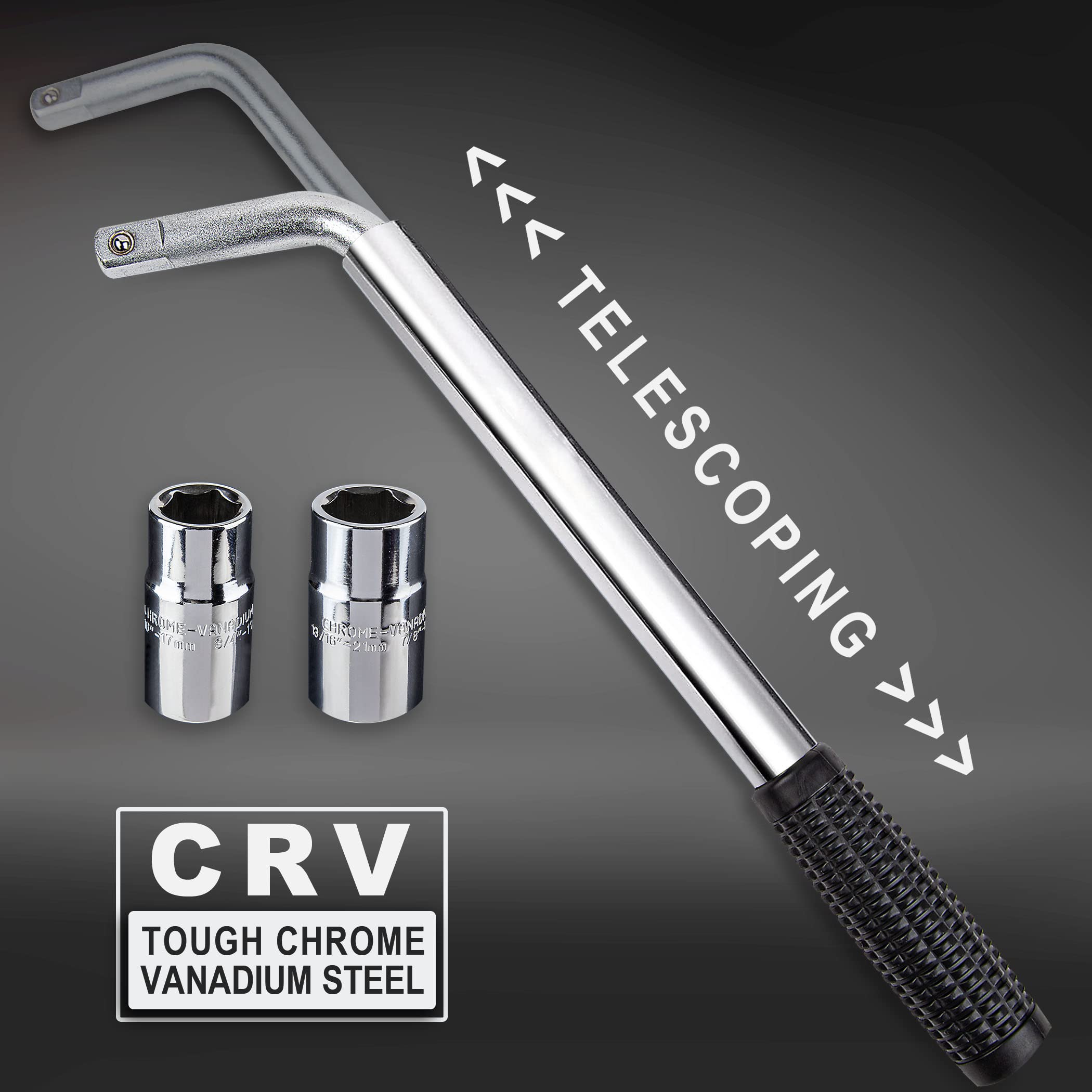 Cartman Telescoping Lug Wrench, Wheel Wrench With Standard Cr-V Sockets 17/19, 21/22Mm