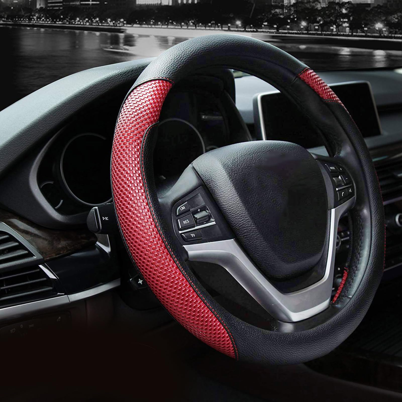 Valleycomfy Steering Wheel Cover With Microfiber Leather For Car Truck Suv 15 Inch (Red)