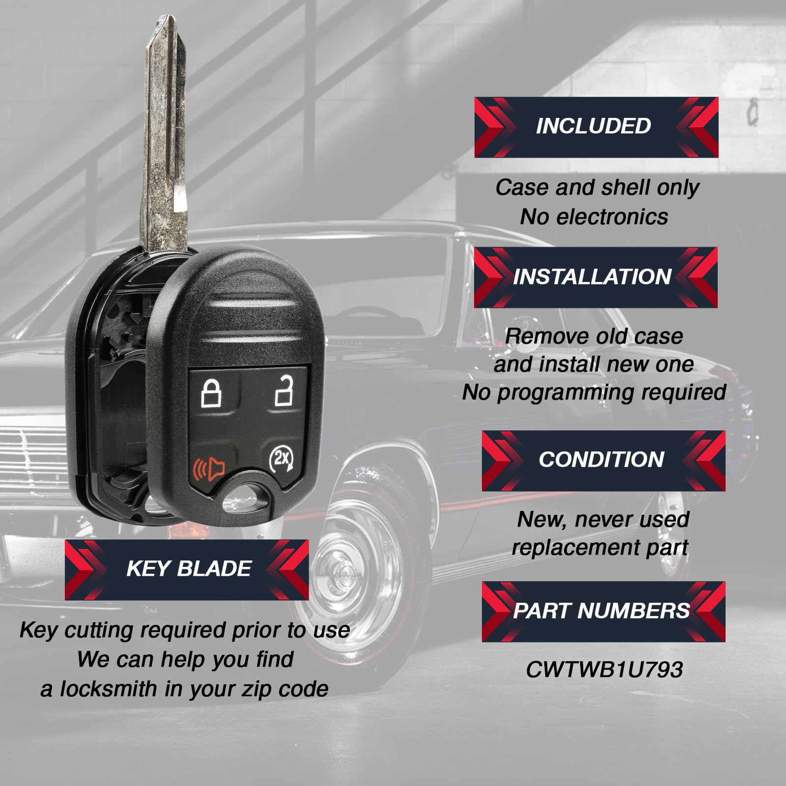 Replacement for 2011-2016 Ford F150 Explorer Lincoln Navigator 4-Button Remote Start Key Fob Shell Case CWTWB1U793 164-R8067 591