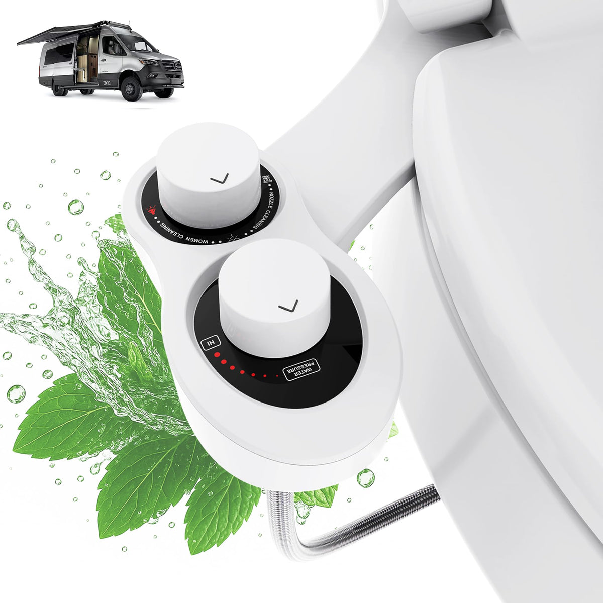 Terapaton RV Bidet Toilet Seat Attachment, RV Bidet for Camper Toilet with Dual Nozzles, Multi-Mode Cleaning, Non-Electric, Adju
