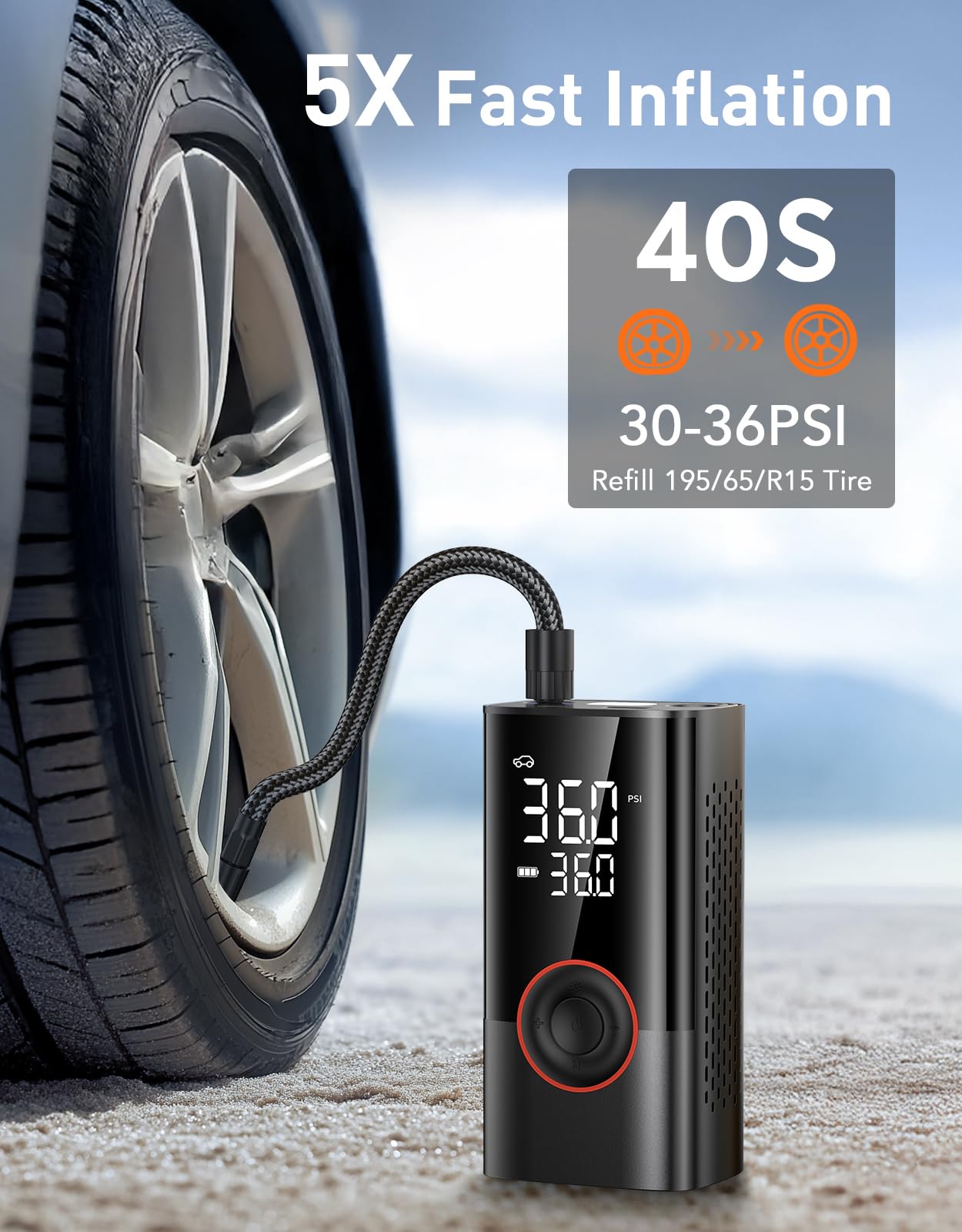 Omq Tire Inflator Portable Air Compressor, 150Psi Smart Air Pump For Car Tires With Led Light, Cordless Tire Pump With Digital P