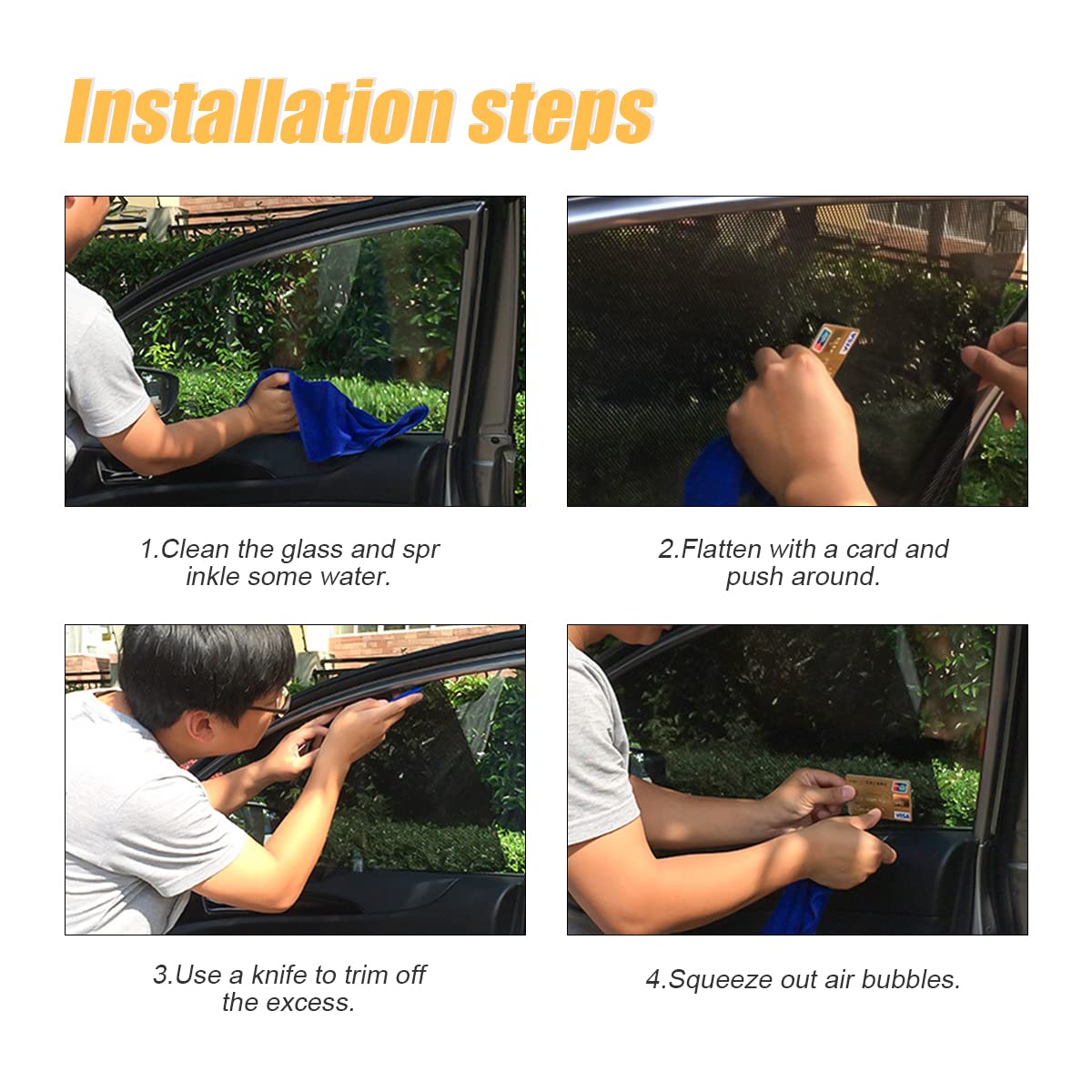 Car Side Window Sunshade, 4 PCS Static Cling Films Stickers Sun Shade UV Rays Privacy Protector, Reuseable Washable Sun Shade fo