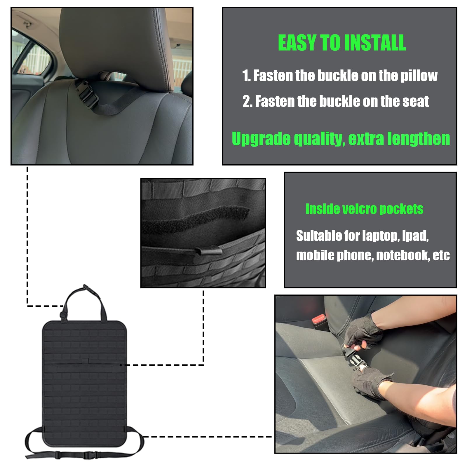 Meautele 6 Pack Tactical Molle Automotive Seat Back Organizer Tactical Vehicle Panel Organizer With 5 Detachable Molle Pouch For