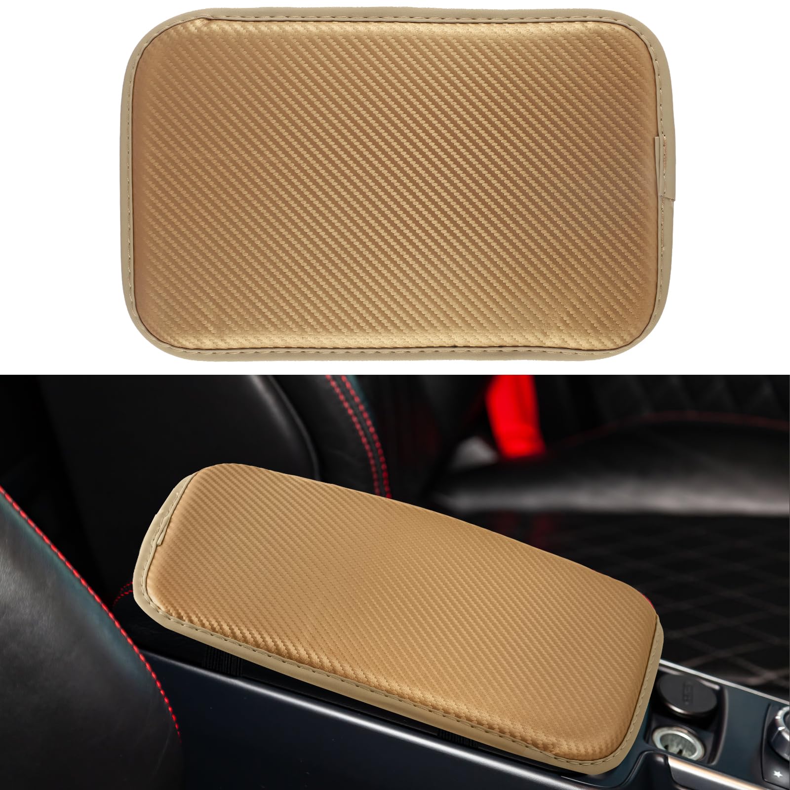 Amiss Car Center Console Pad, Universal Waterproof Car Armrest Seat Box Cover, Car Interior Accessories, Carbon Fiber Pu Leather