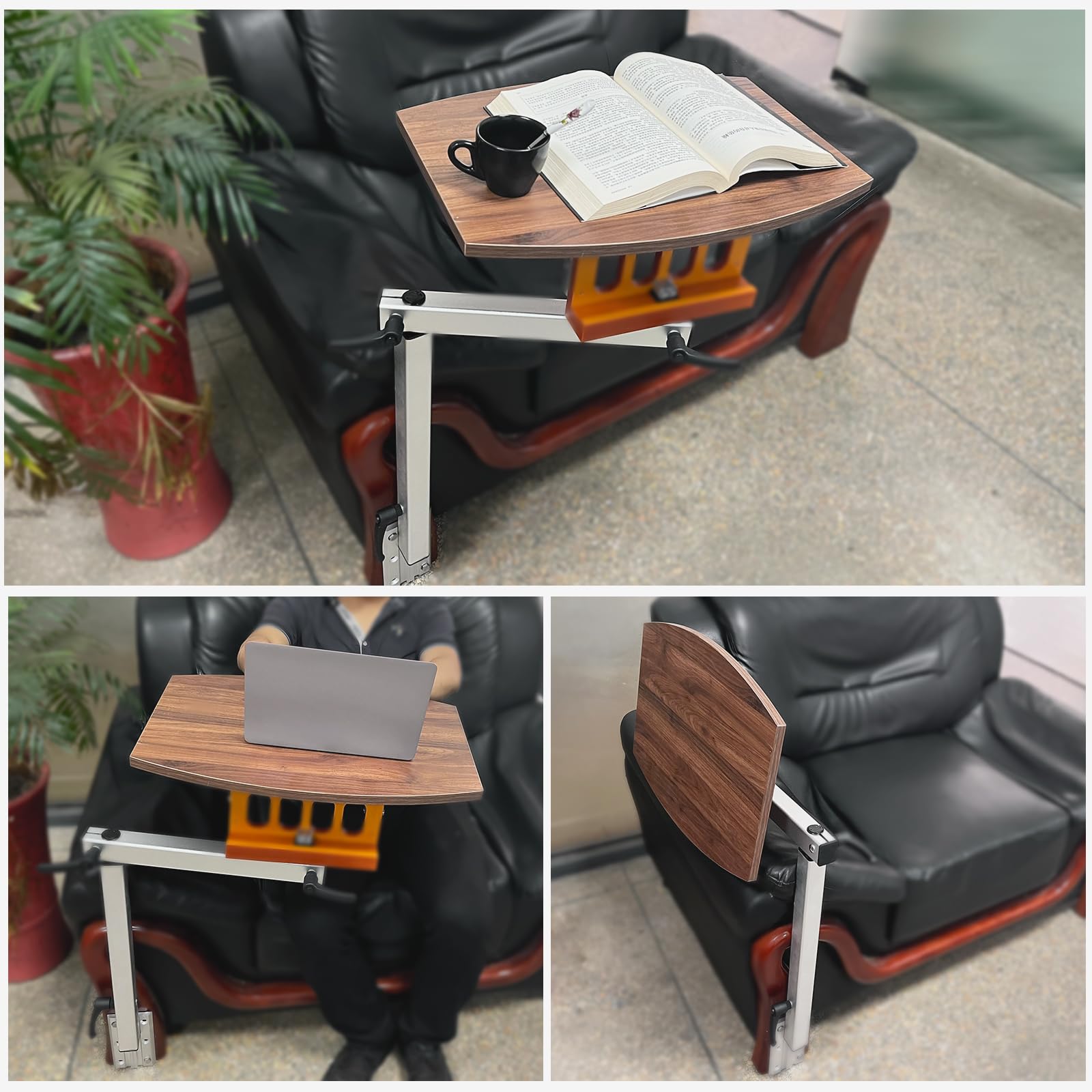 BZBMGMO Upgraded RV Table Leg Bracket with Side Folding Function with A Black Walnut Multi-layer Wood Top,with Removable and Hei