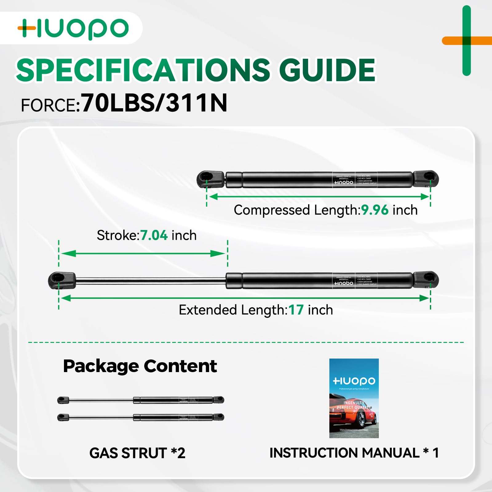 Se170P70 17 Inch 70Lb/311N Gas Struts Shock Spring Lift Support For Atc Leer Snugtop Camper Shell Truck Cap Rear Topper Toolbox