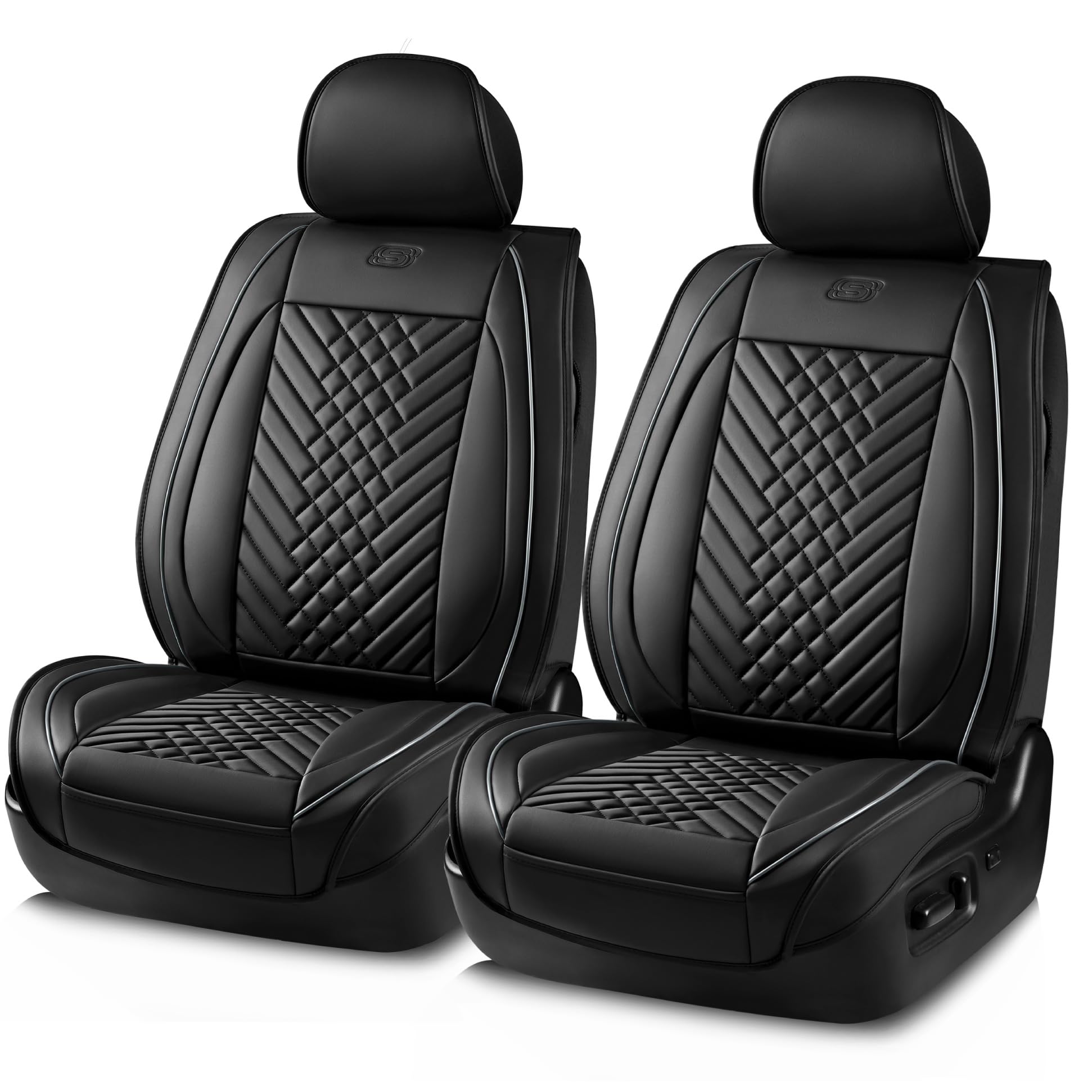 Skechers MAX Cushioning Car Seat Covers,Memory Foam Piping Leather Seat Covers,Waterproof Car Seat Protector Front Seats,Car Sea