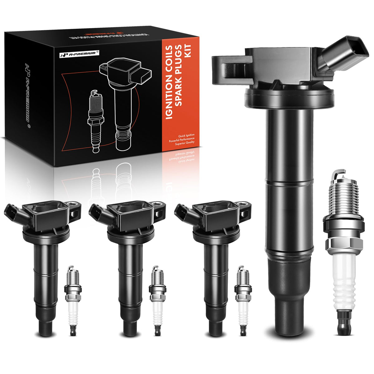 A-Premium Set Of 4 Ignition Coil Pack And Iridium Spark Plugs Compatible With Toyota Camry Corolla Highlander Matrix Rav4 Solara