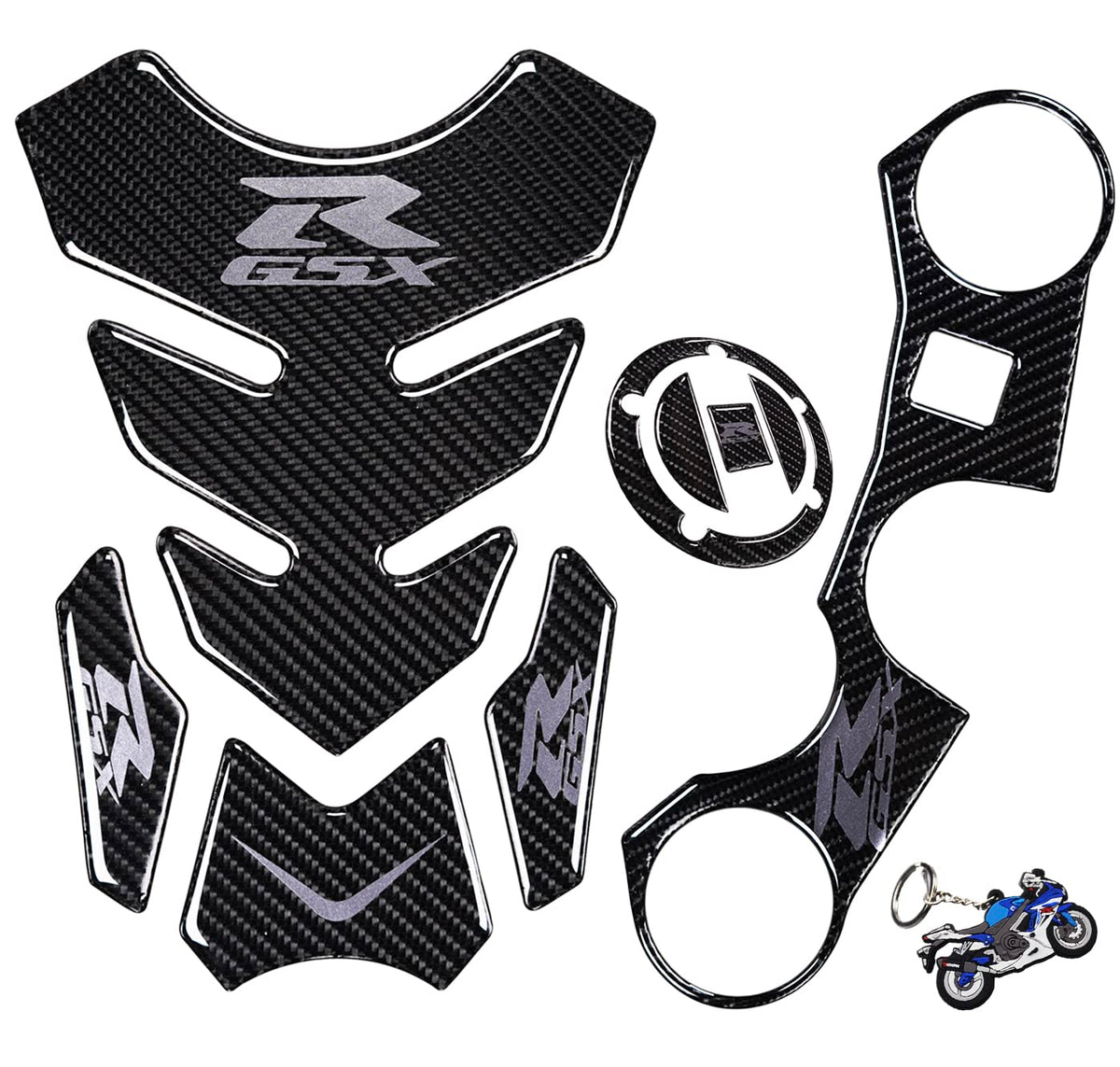 REVSOSTAR Real Carbon Fibre Gas Cap, Tank Pad,Triple Tree Front End Upper, Top Clamp Decal Stickers, Tank Pad, Tank Protector fo