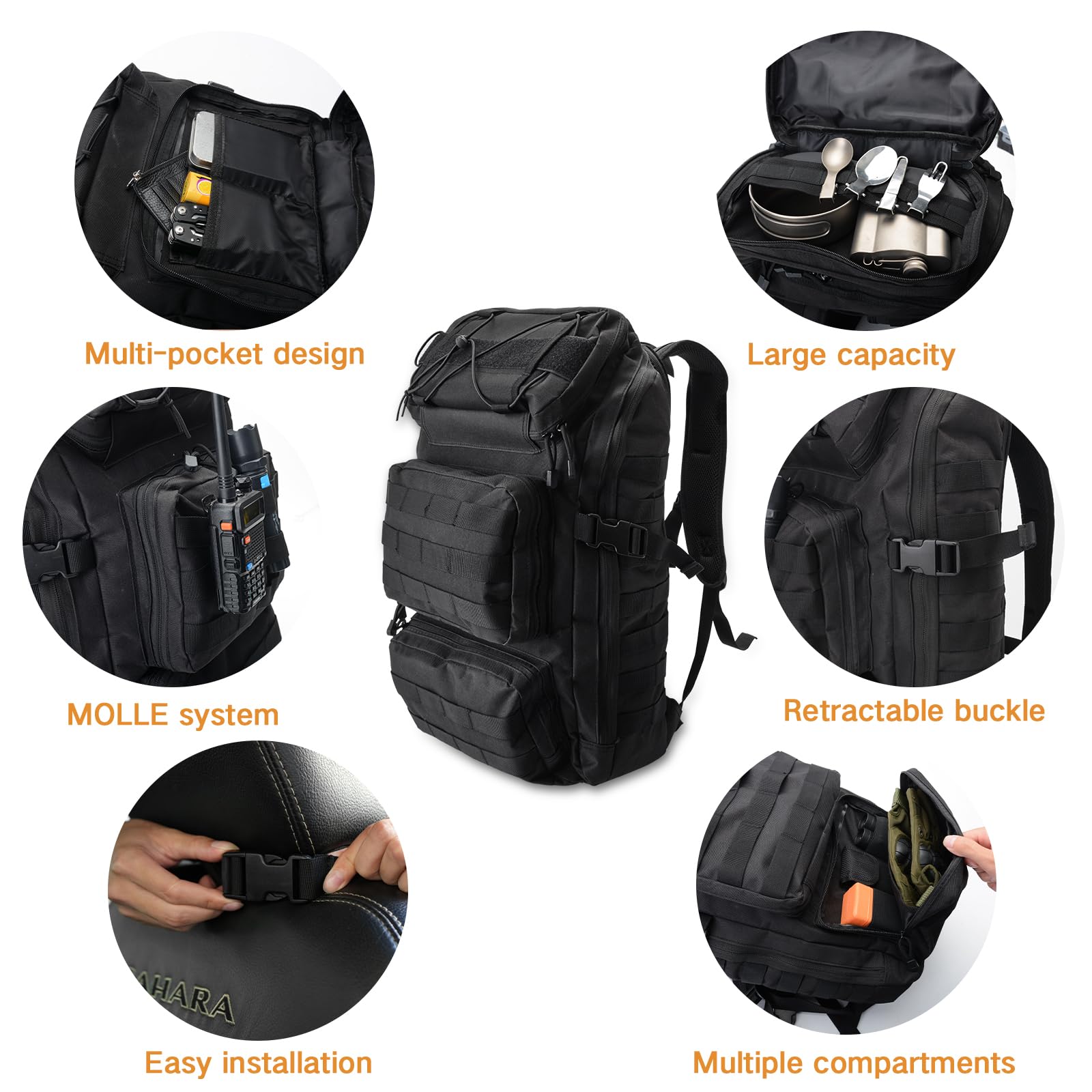 Universal Tactical Vehicle Back Seat Organizer Tactical Backpack With Multi-Pockets Molle Backpack