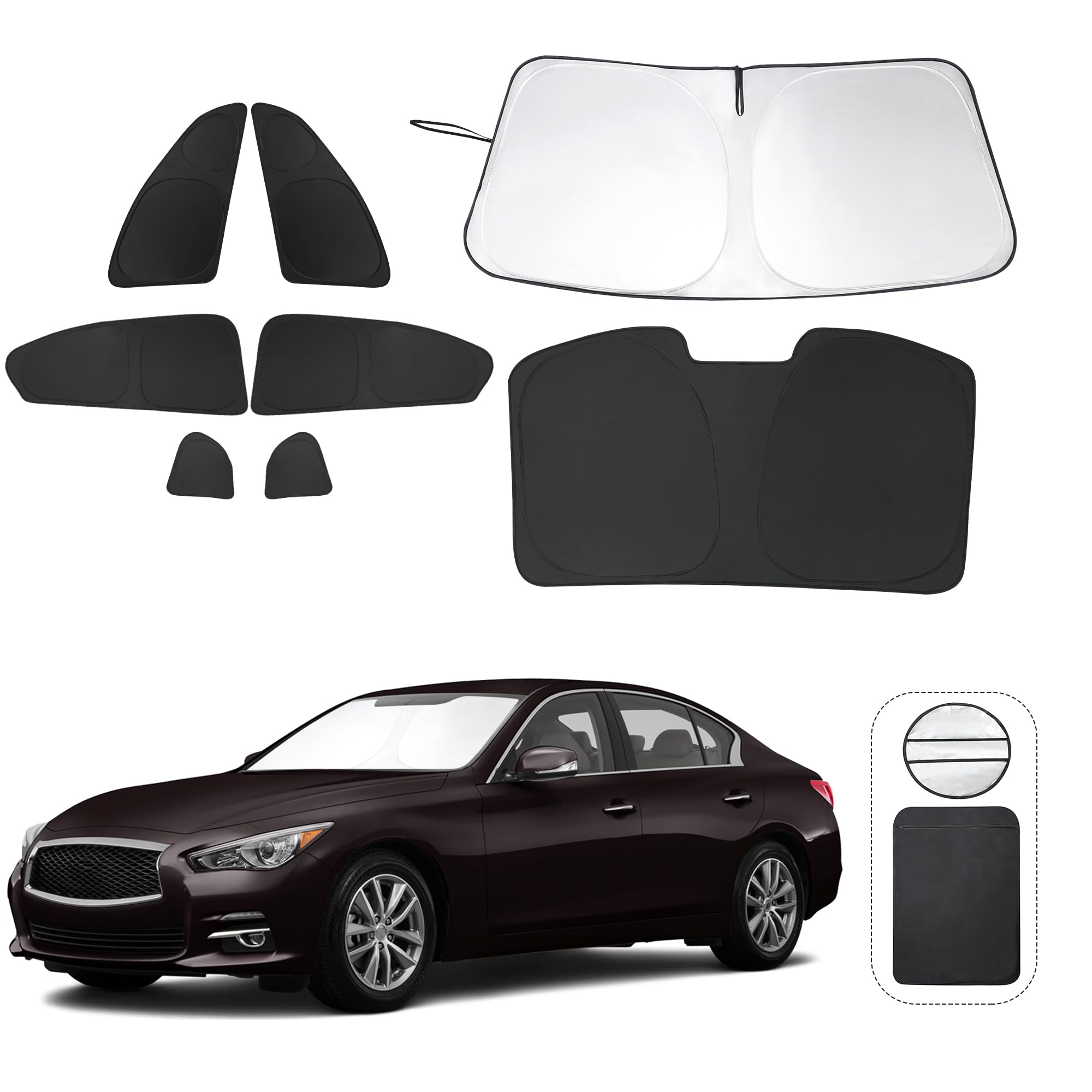 8Pcs Yycke Window Shades For Q50 2014-2024 For Infiniti Accessories Car Side Full Windows Rear Triangular Windshield Sun Shade S