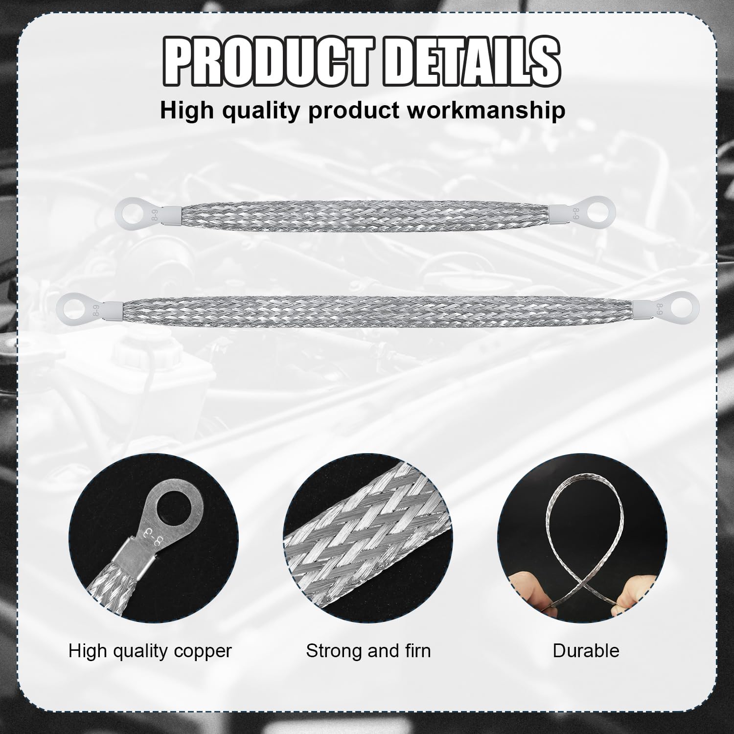 10pcs Universal Automotive Ground Straps, 10/12 inch Engine Ground Strap Kit Braided Copper Ground Straps Automotive Ground Stra