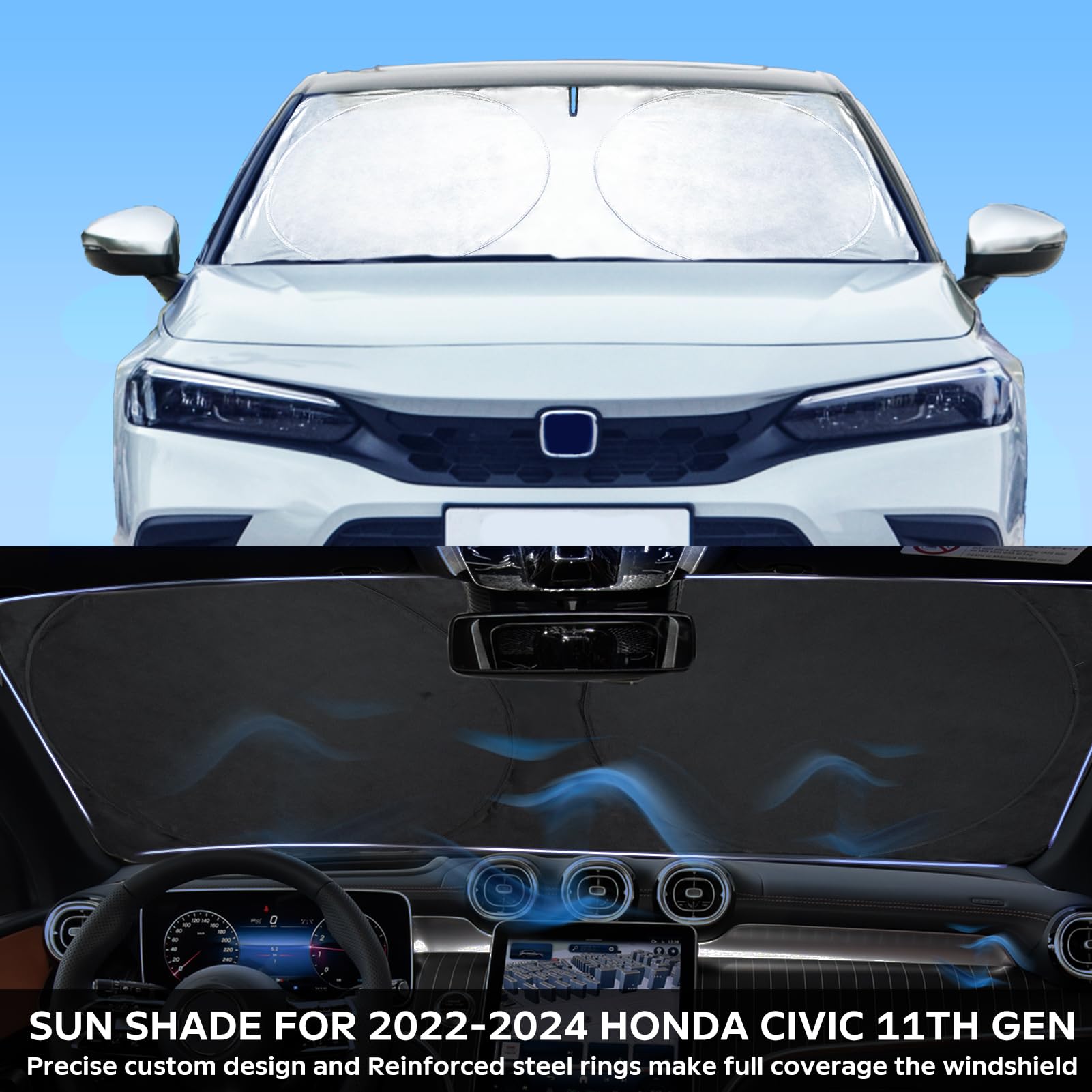 Sunshade For Honda Civic 2022-2024 2025 Sun Shade, Front Window Sun Visor Windshield Cover Custom Fit Civic (Not For 2022 Sport)