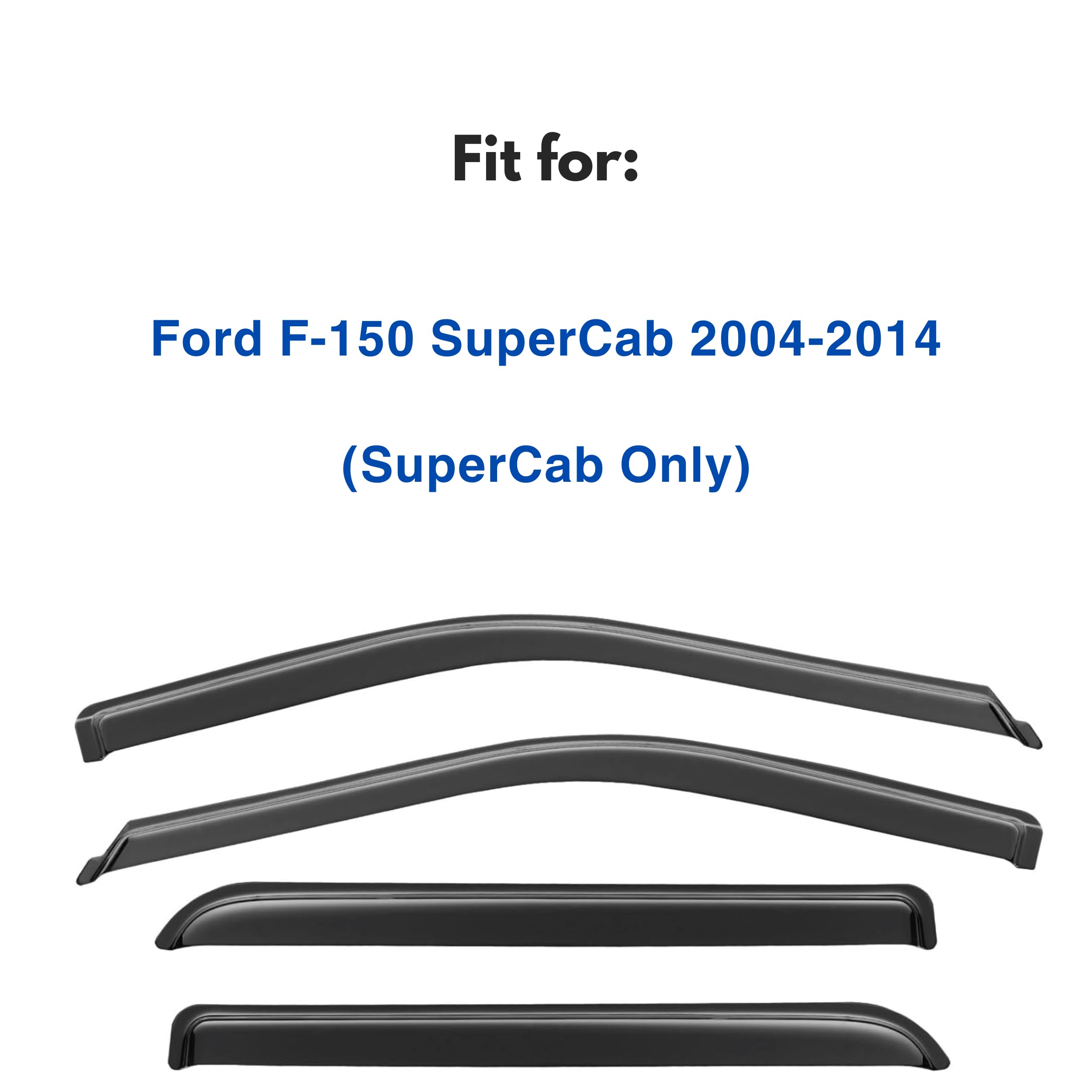 Ig Window Visor For 2004-2014 Ford F150 Supercab, Rain Guard Tape-On Sun Wind Side Vent Window Deflector, 2005 2006 2007 2008 20