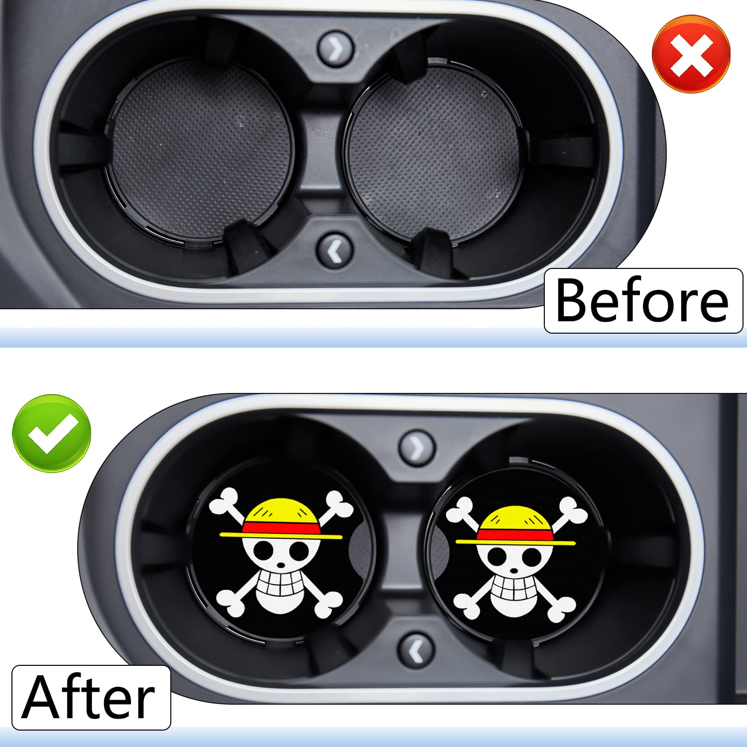 Car Cupholder Coaster Absorbent 2 Pack Trendy Cool Anime Skull Design Rubber New Automotive Cup Holder Decal Decor Accessories F