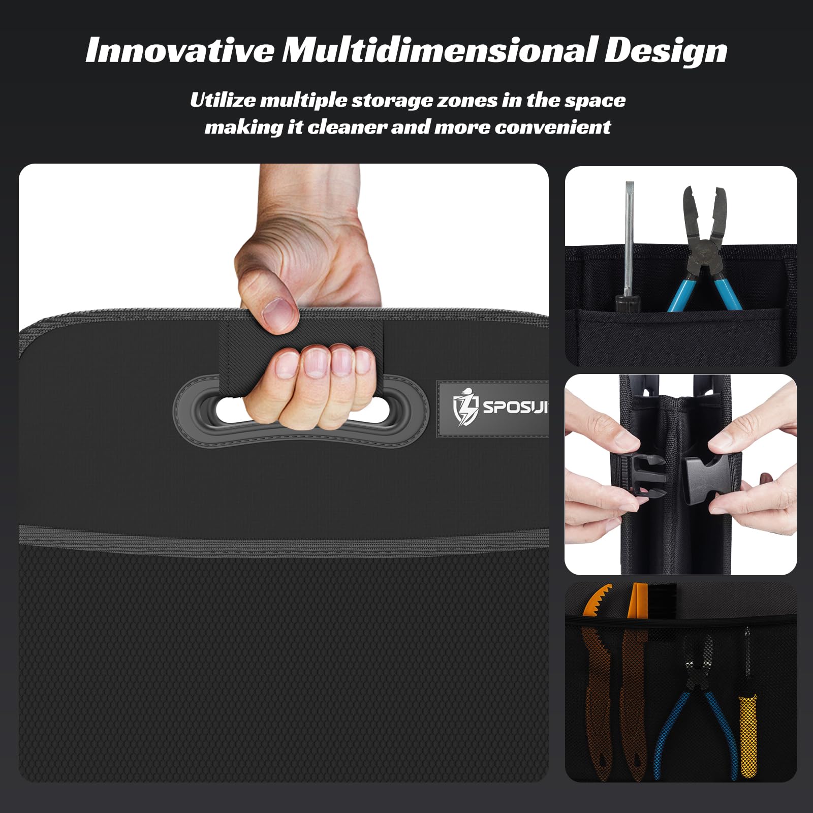 Sposuit Trunk Organizer with Insulated Leakproof Cooler Bag, 98L Collapsible Car Storage Trunk Organizer with Removable Dividers