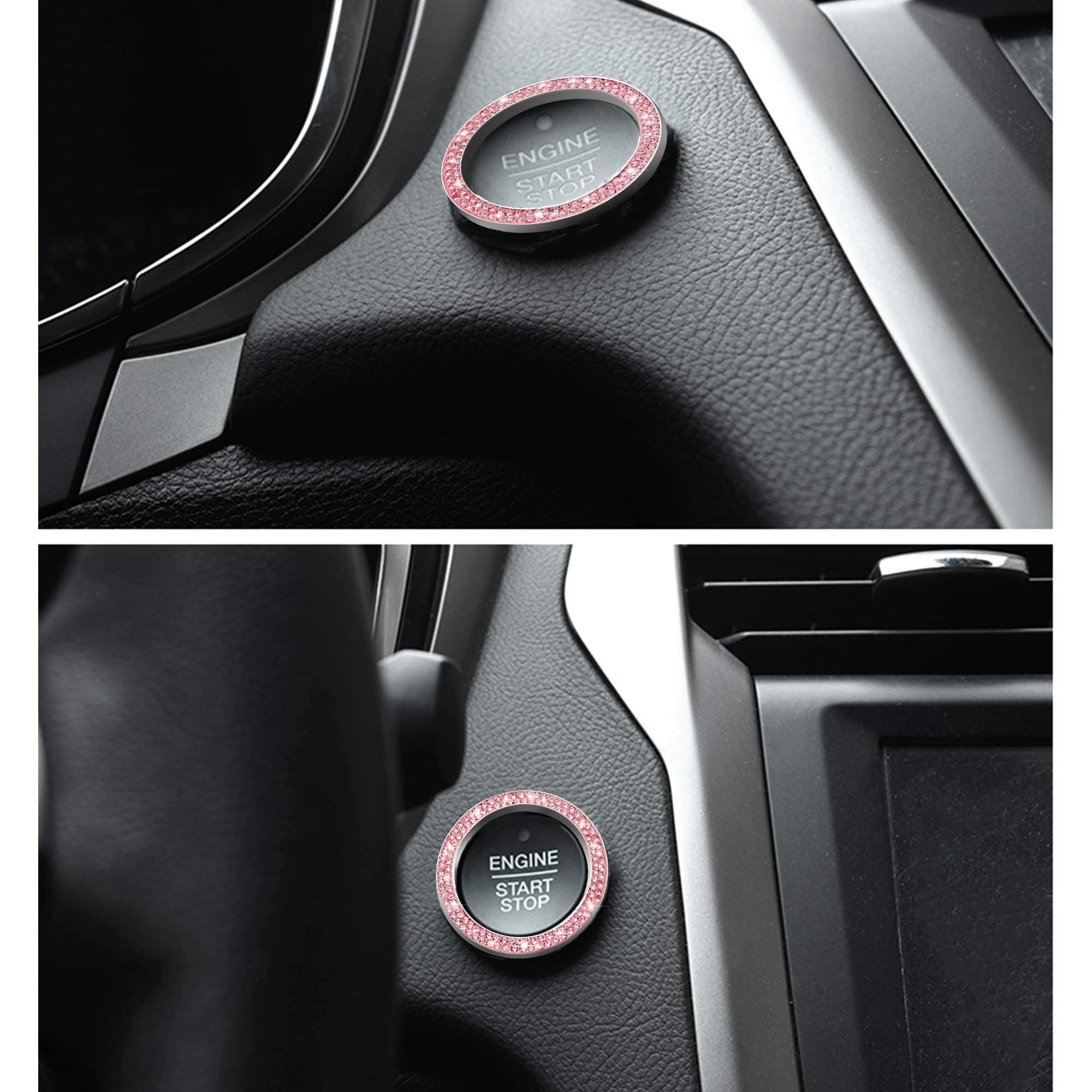 Winka Auto Key Ignition Button Key Knobs, Bling For Car Interior Decoration 2Pcs Pink