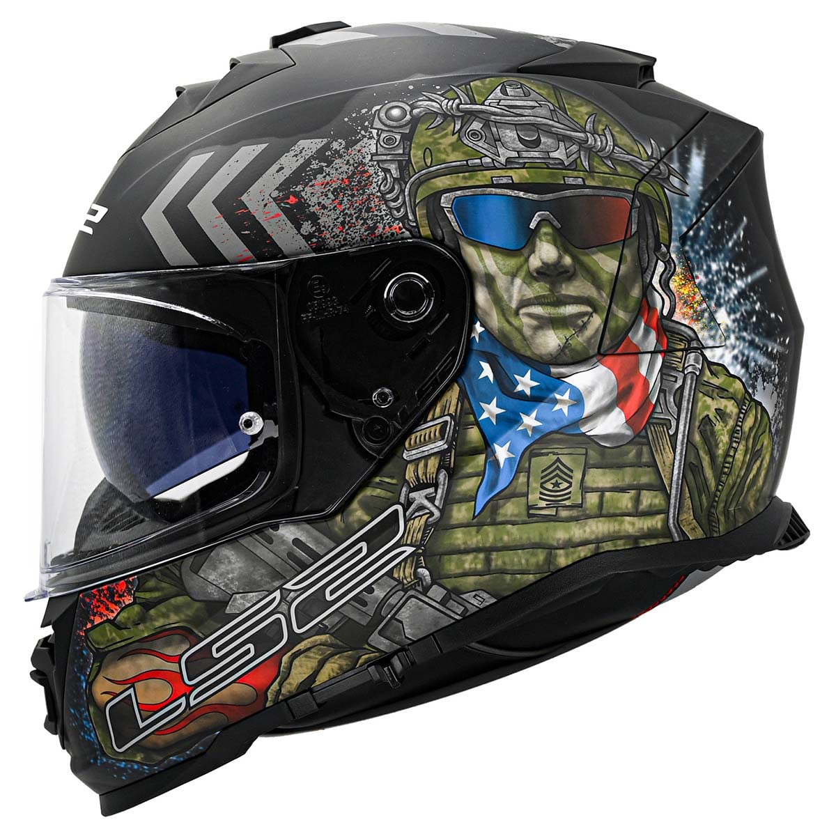 Ls2 Helmets Assault Full Face Motorcycle Helmet W/Sunshield (Commando Black Camo - Small)