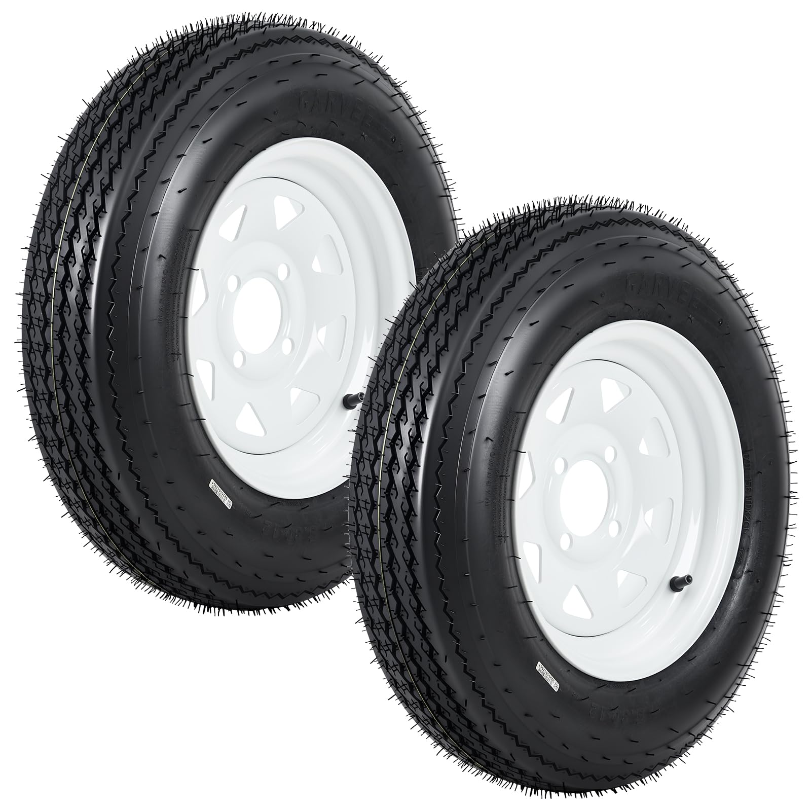 GarveeTech 5.30-12 530-12 530X12 Trailer Tire and Wheel Assembly, Heavy-Duty Load Range C 6PR, 4 Lug White Spoke Wheel, 12 Inch 