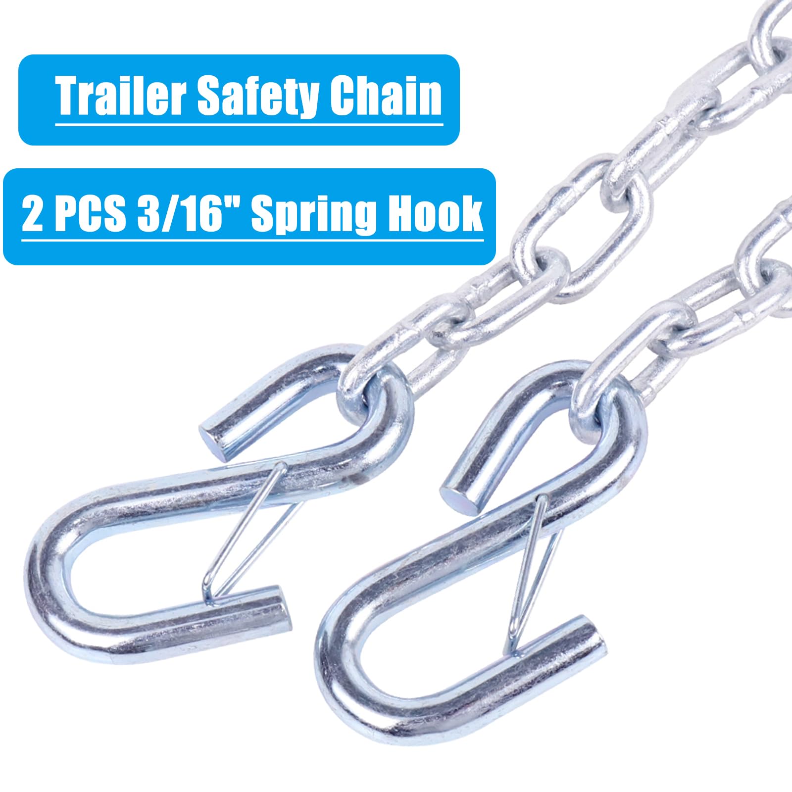 Tnyeobae 54 '' Trailer Safety Chain With 2Pcs 3/16 '' Spring Hook, Grade-30 Metal Safety Chain Kit 3000 Lbs(Pack Of 2)