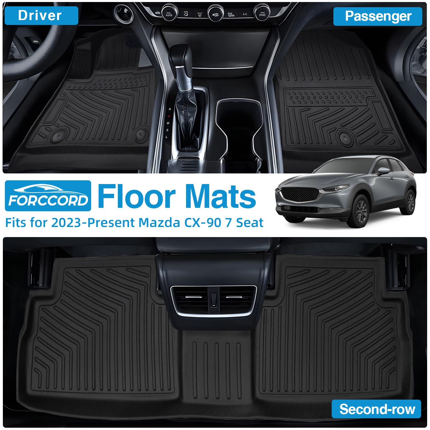 Powerty Floor Mats For 2024 2025 Mazda Cx-90 Cx90 Phev (Plug In Hybrid) Accessories Floor Liners 6&7 Seater With 3 Rows Floor Ma