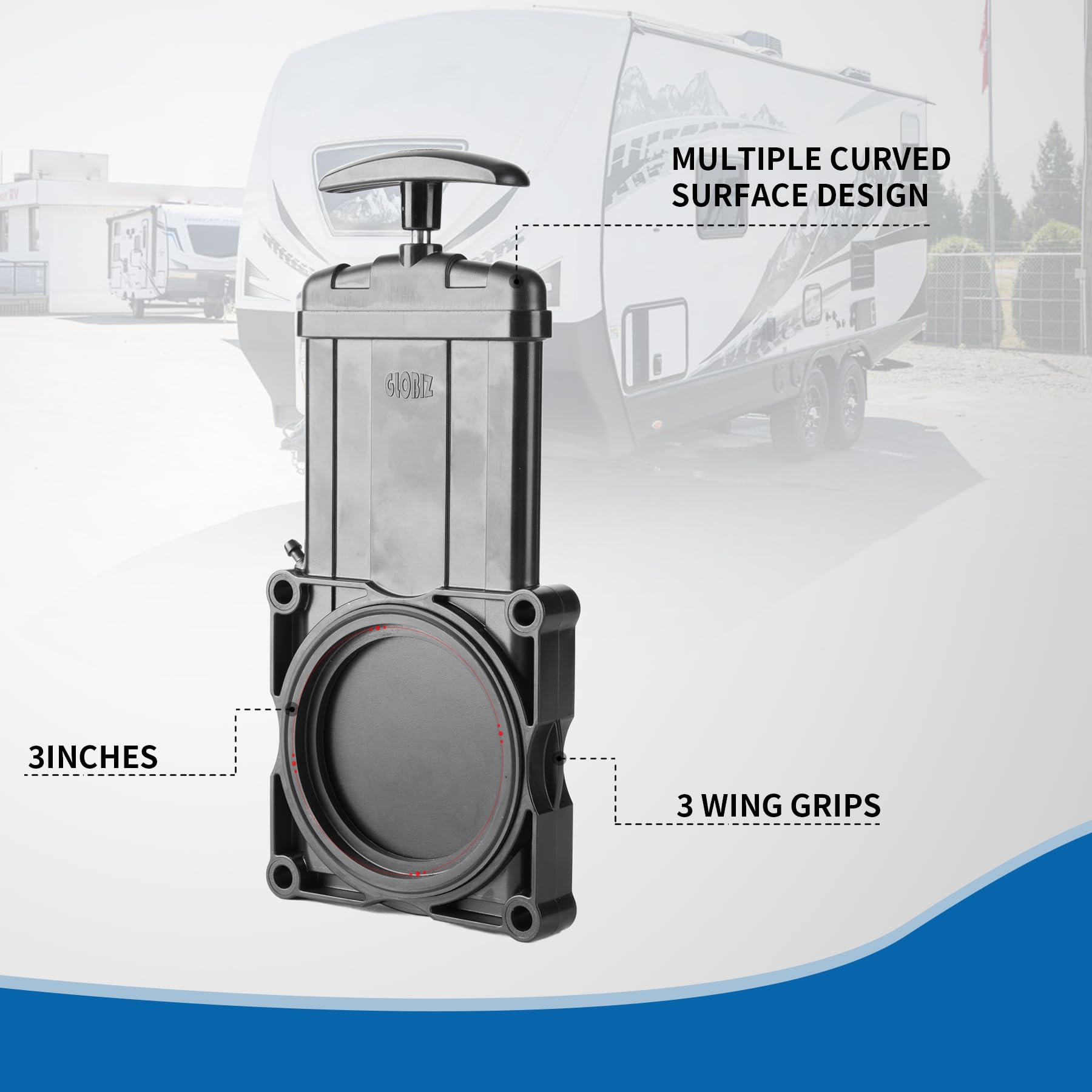 GLOBIZ Standard 3 Inches RV Waste Valve with Plastic Handle,RV Gate Valve Compatible with Most Brands of Sewer System Body Plast