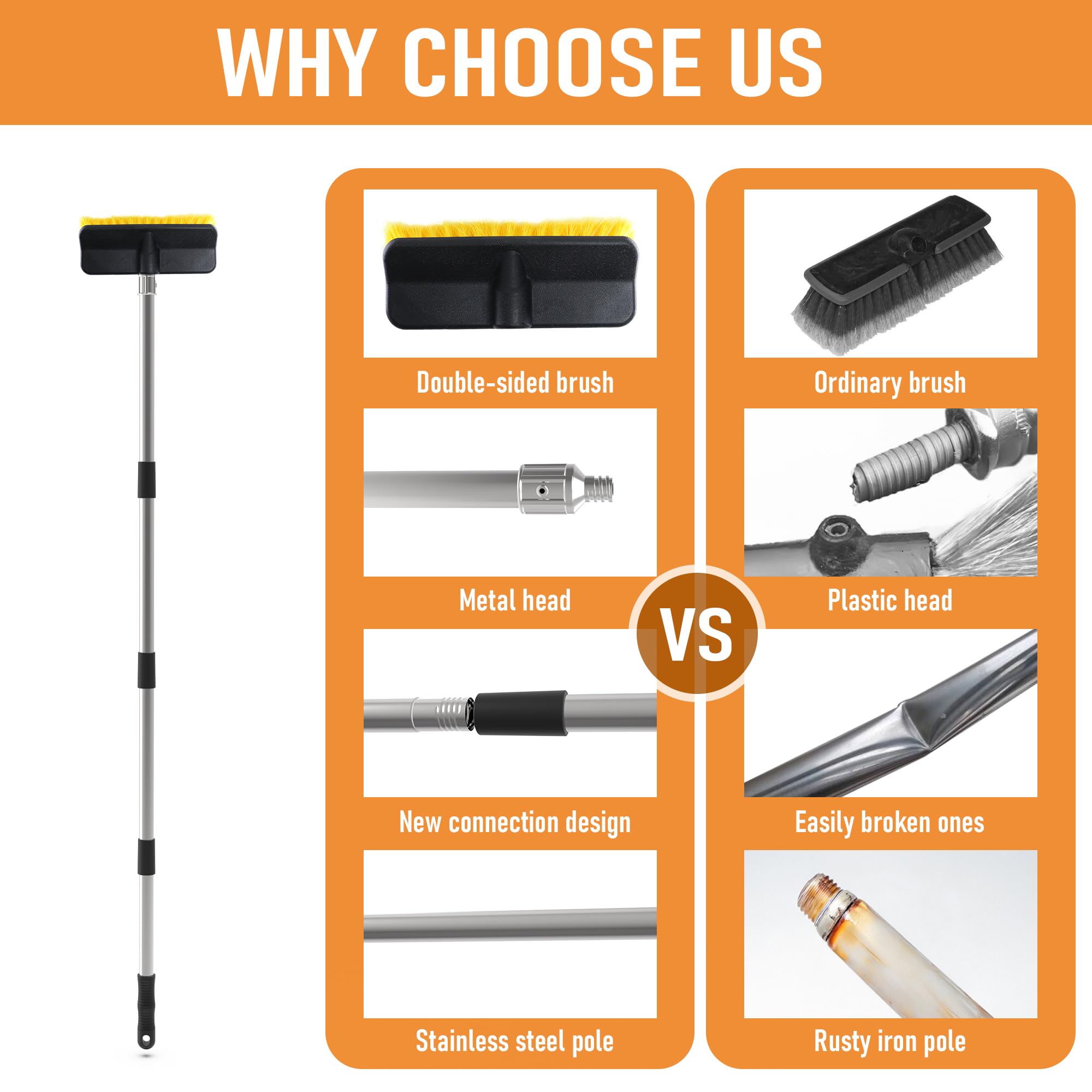 Yuloosi Car Wash Brush With 55'' Long Handle | Car Wash 10'' Dip Soft Brush | No Scratch Soft Bristle Brush For Car, Rv, Boat, S