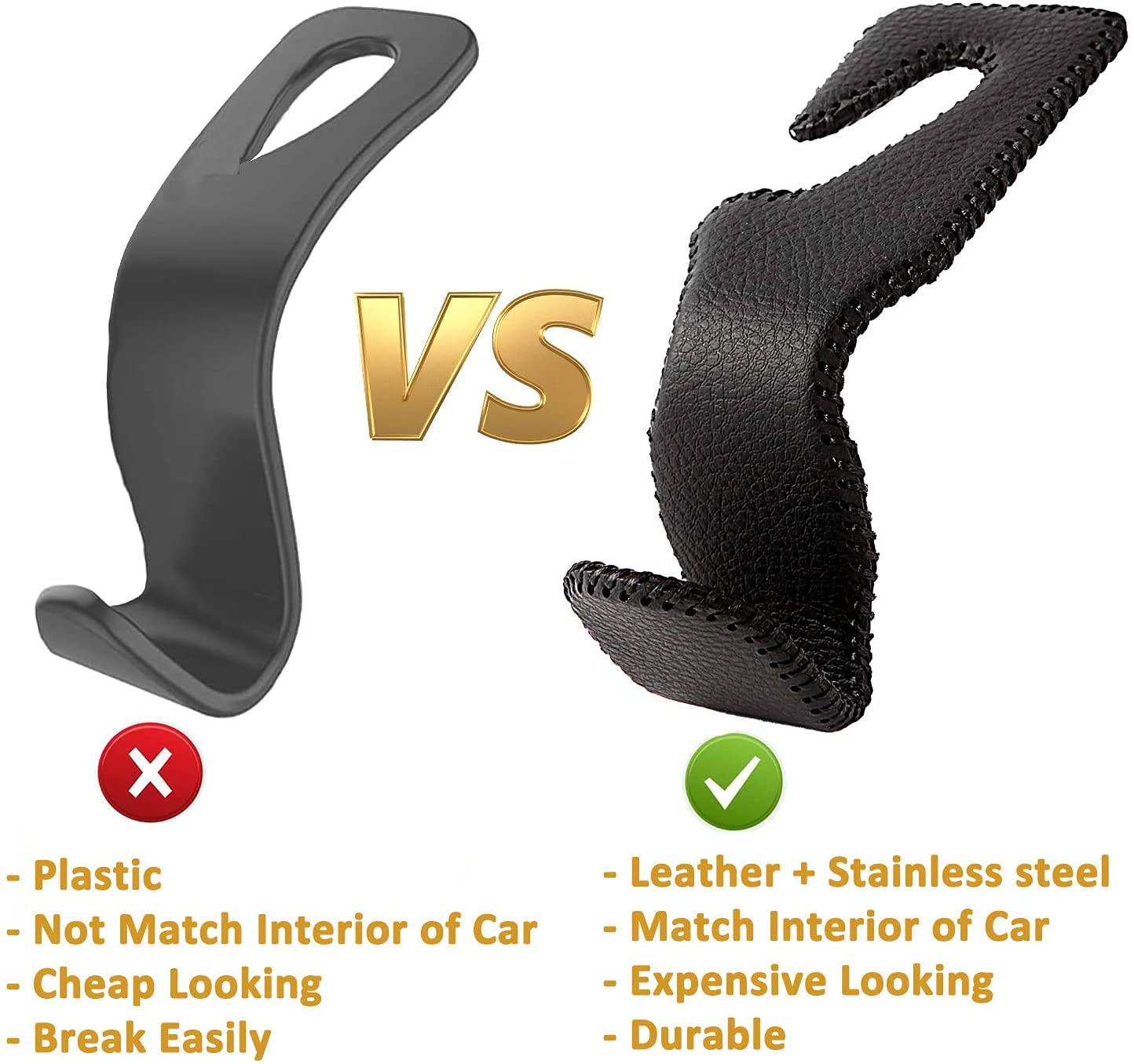 Purse Hook For Car, Superior Leather Headrest Hanger Matching Cars Interior, Brown Back Seat Organizer Storage Holder