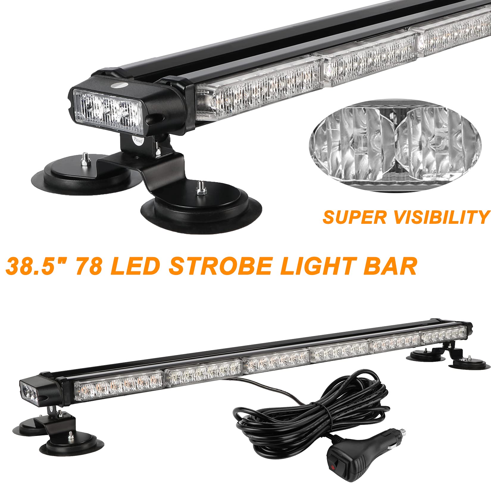 Aspl 38.5 78 Led Strobe Light Bar Double Side Flashing High Intensity Emergency Warning Flash Strobe Light With Magnetic Base For Safety Construction Vehicles Tow Trucks Pickup (Amber/Red)