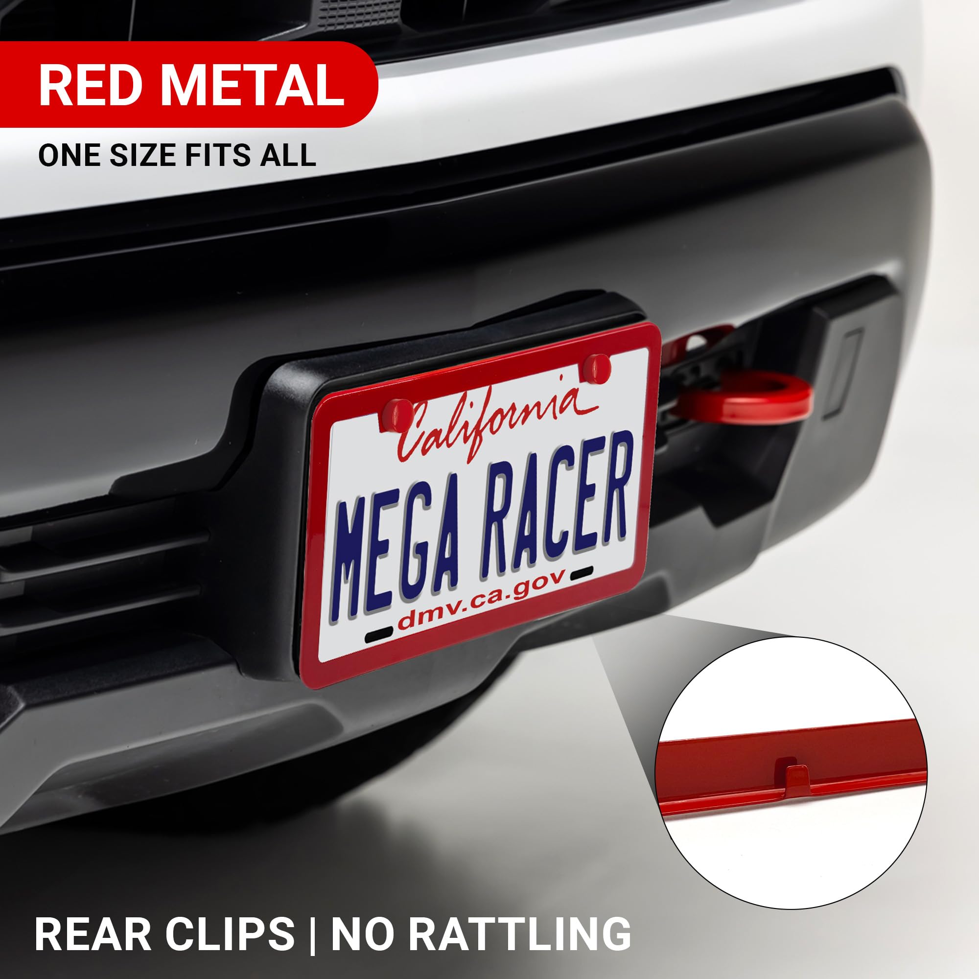 Mega Racer Red License Plate Frame 2 Pack - Cute Cover for Car, Truck, SUV, Van - Racing Red, Girly Design, Durable Tag Frame