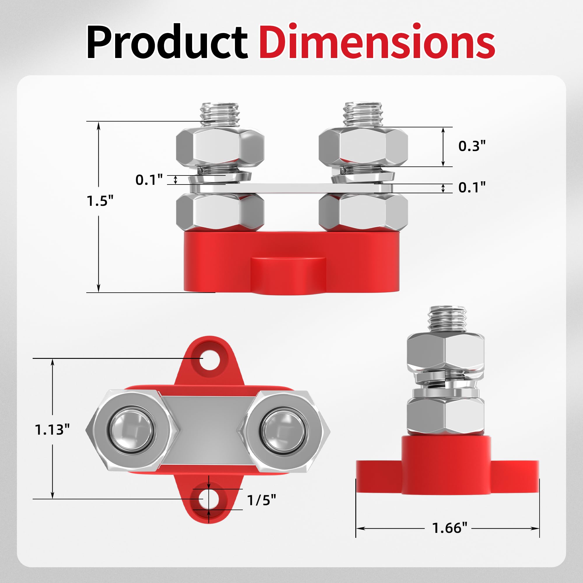 Joinfworld Bus Bar 12V 250A Power Distribution Block Dual 3/8'' Studs Marine Battery Bus Bar Junction Block For Automotive Car B