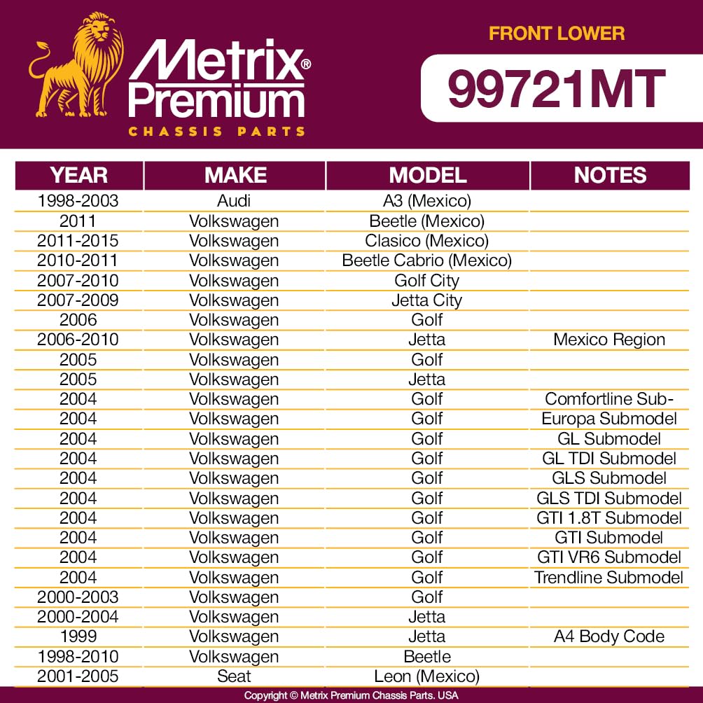 Metrix Premium Chassis Parts - 4 Pc Front Lower Control Arm & Ball Joint Kit Fits 07-10 Volkswagen Golf City, 07-09 Jetta City,