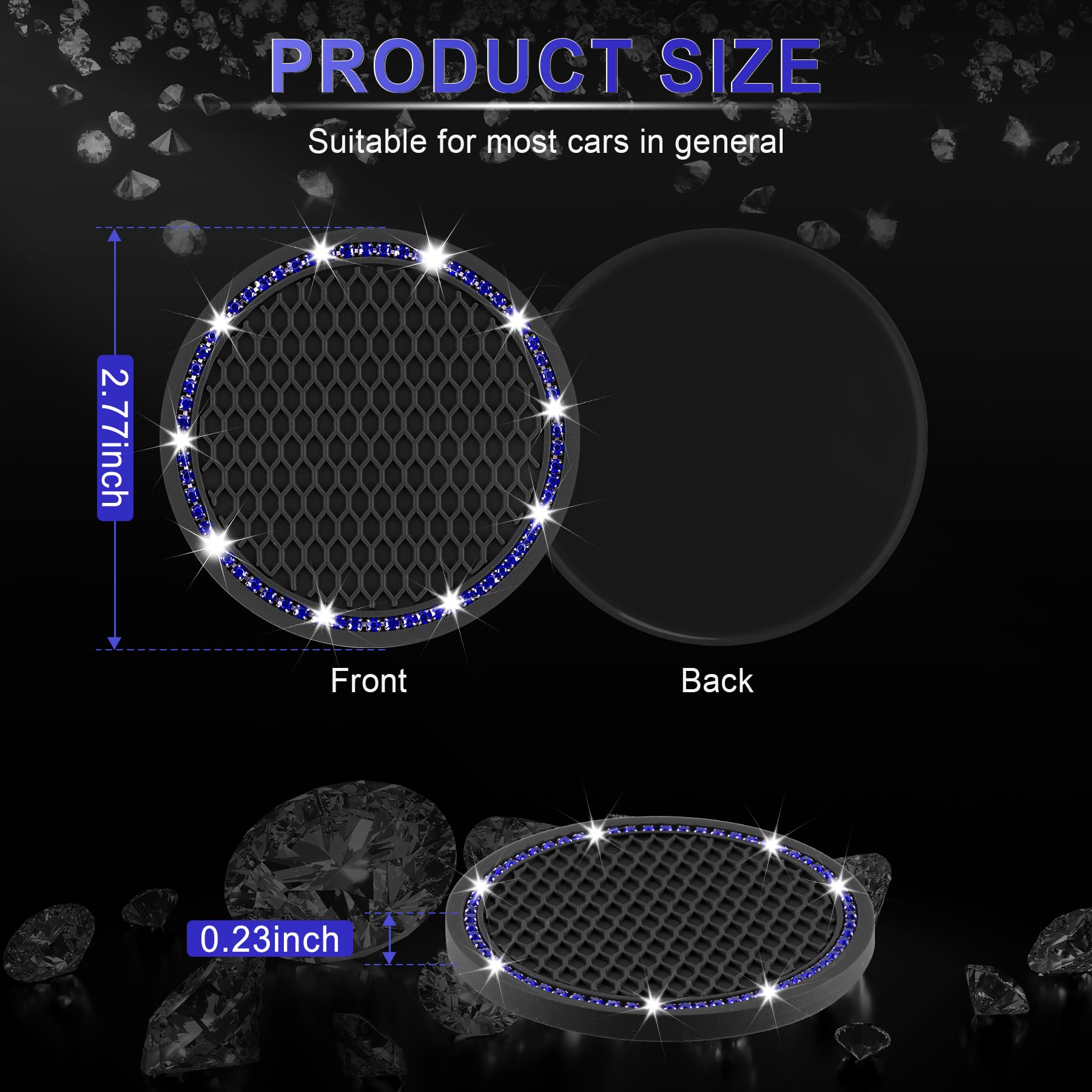 JUSTTOP 2 Pack Universal Auto Anti Slip Cup Holder Insert Coaster, Car Cup Holder Coaster, Bling Crystal Rhinestone Car Interior