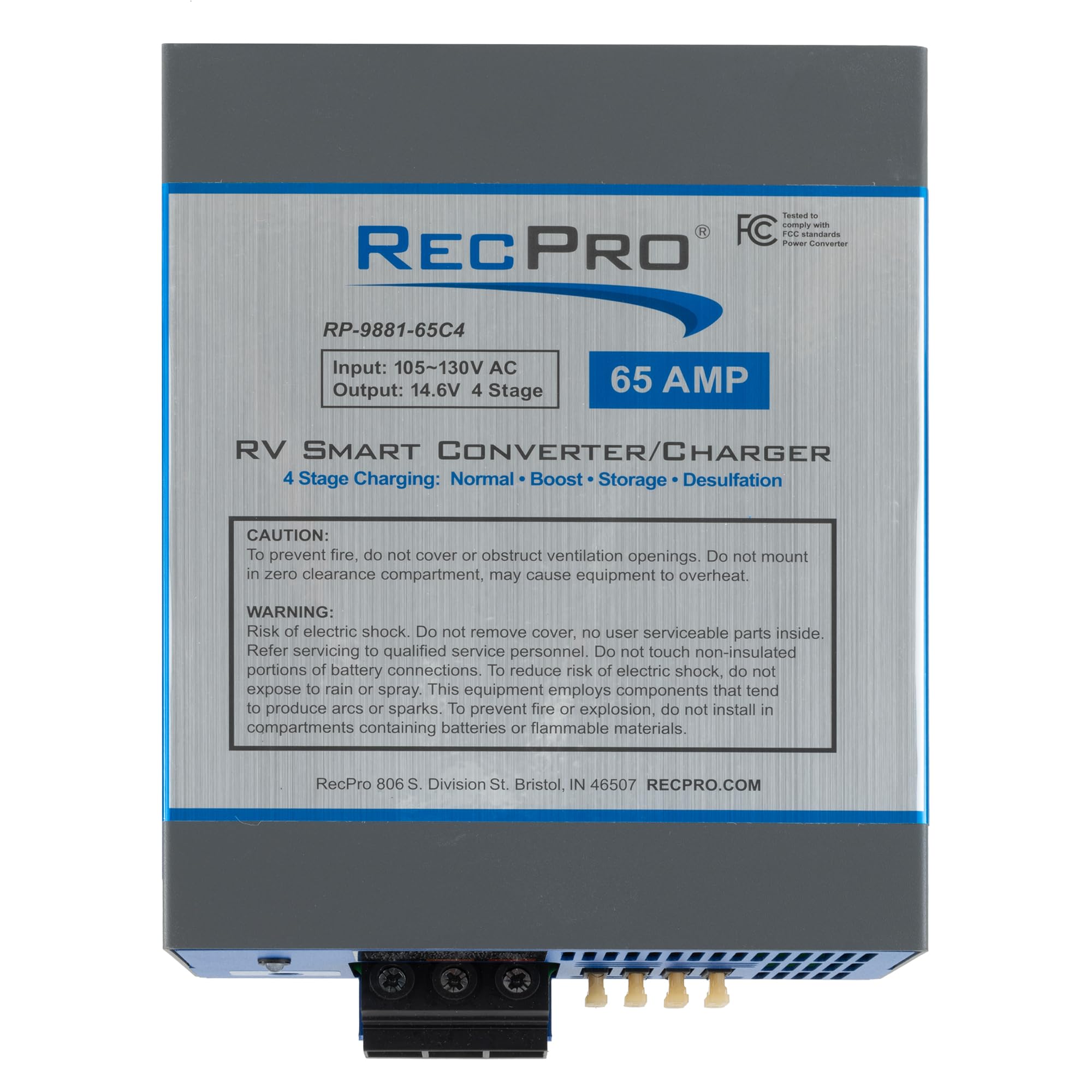 Recpro Rv Converter 65 Amp | Rv Power Converter & Battery Charger | 4 Stage Smart Charging | 120Vac To 12Vdc | 13V To 16.5V Oper