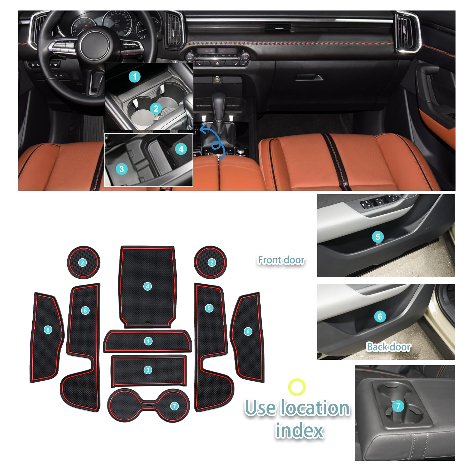 Shaohao For 2024 2025 Mazda Cx-50 Door Slot Mats Anti-Dust Car Slot Mats Fit For 2023 2024 2025 Mazda Cx-50 Cx 50 Accessories Center Console Liners Mat 2024 2025 Cx50 Cup Holder Inserts Non-Slip Pads