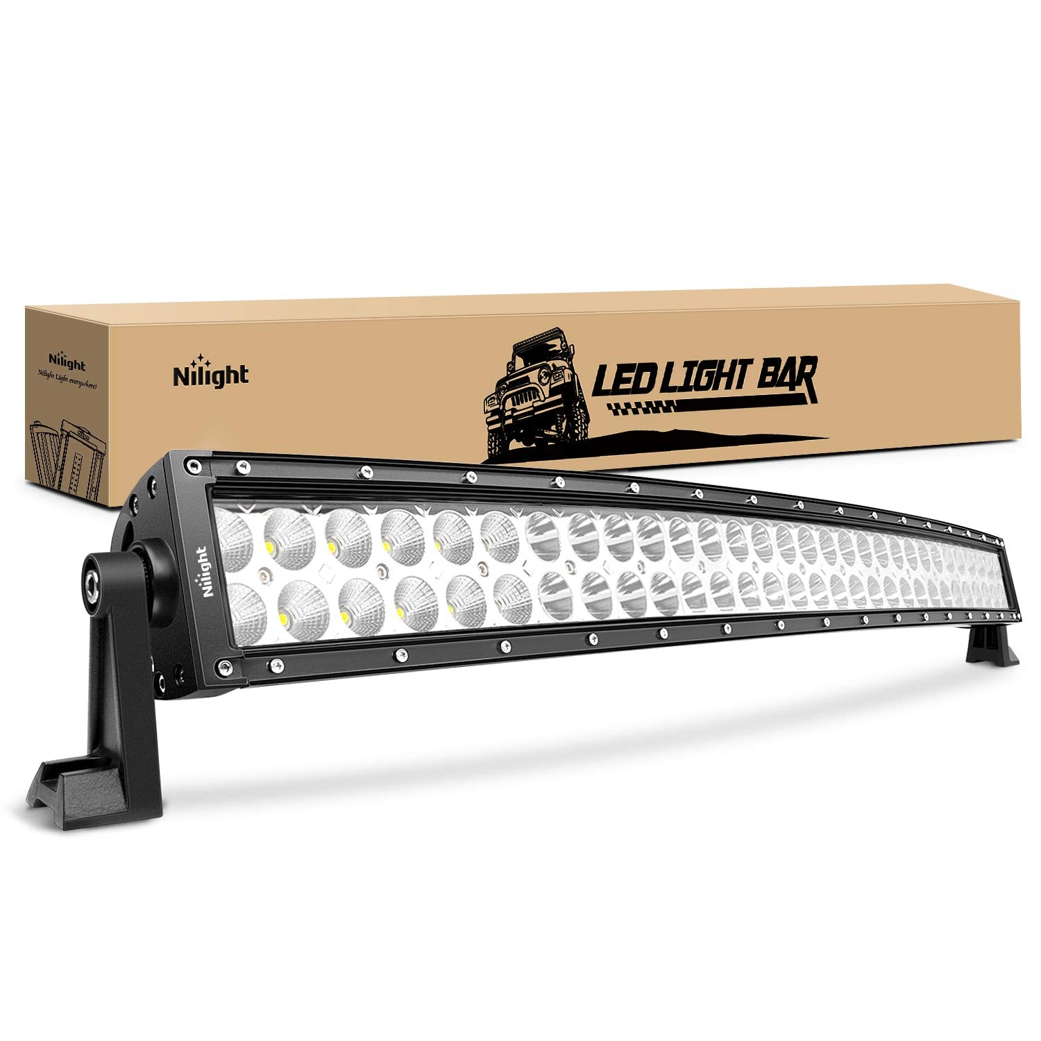 Nilight - 70016C-A 32'' 180W Curved Spot Flood Combo High Power Led Driving Lamp Led Light Bar Off Road Fog Driving Work Light F