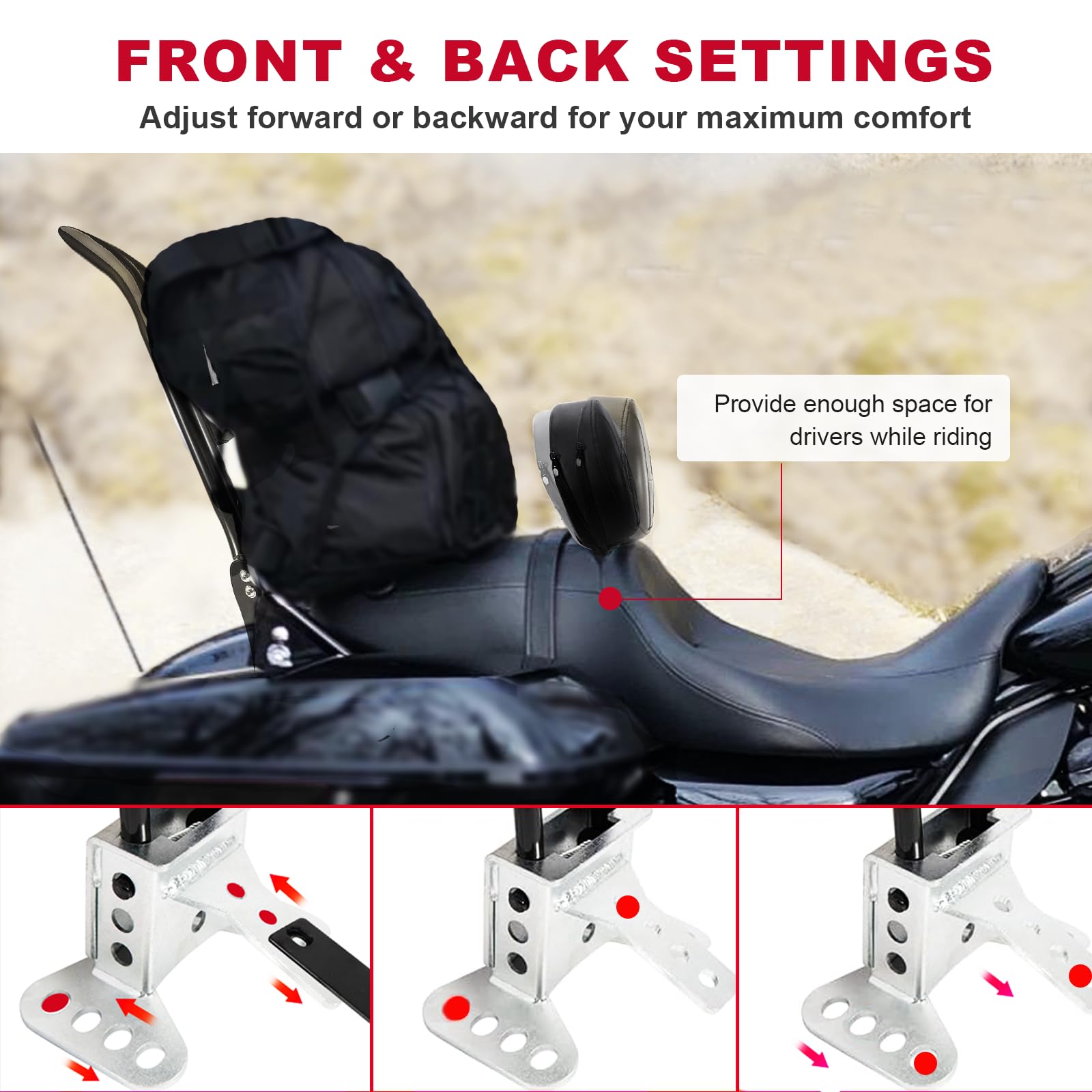 Kekykm Detachable Driver Rider Backrest For 2009-2024 Harley Davidson Touring Street Glide Road King Road Glide Ultra Limited Quick Release Comfort Stitch Backrest Pad W/Plug-In Mounting Kit