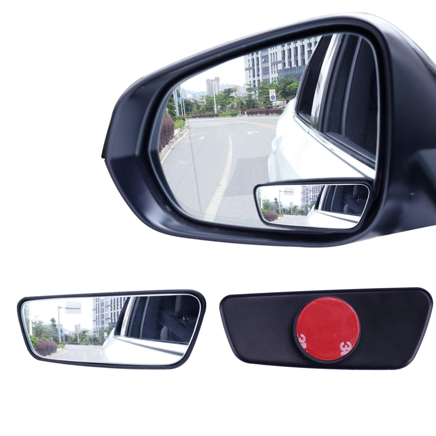 LivTee HD Glass Framed Rectangular Blind Spot Mirror - Adjustable Convex Wide Angle Rearview Mirrors for Universal Cars (2 pcs) - Black