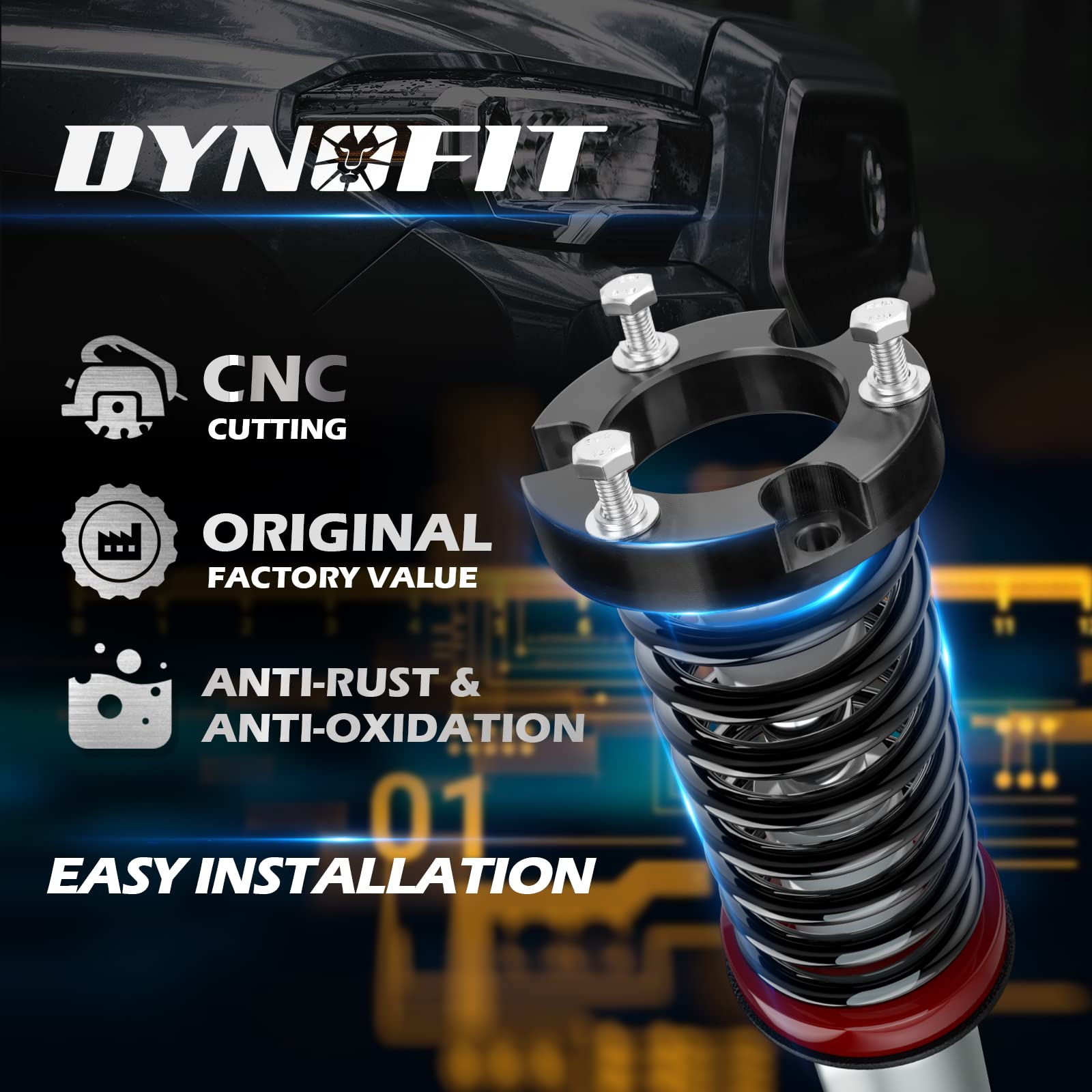 1.5 Front Leveling Lift Kits For 2005-2023 Tacoma, 2003-2023 4Runner, 2007-2015 Fj Curise 4Wd, Dynofit Raise 1.5 Inch Strut Spacer Suspension Lift Kit Lift Spacers, Set Of 2Pcs Shock Absorber Spacers