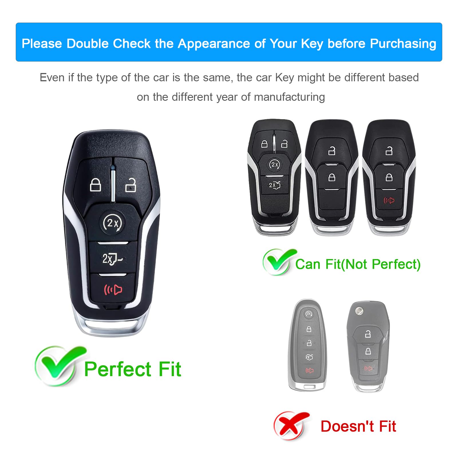 Koaudb Silicone Car Key Fob Cover Fit For Ford F150 Explorer Mustang Edge, For Lincoln Mkz Mkx Mkc 5 Buttons Full Key Protector