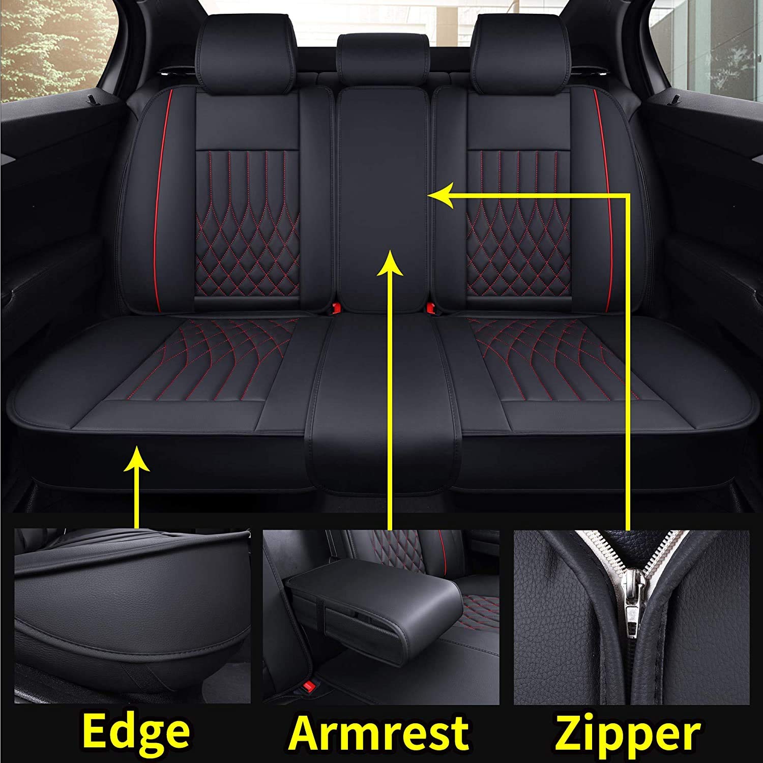 Aierxuan 5Pcs Car Seat Covers Full Set With Waterproof Leather,Airbag Compatible Automotive Vehicle Cushion Cover Universal Fit