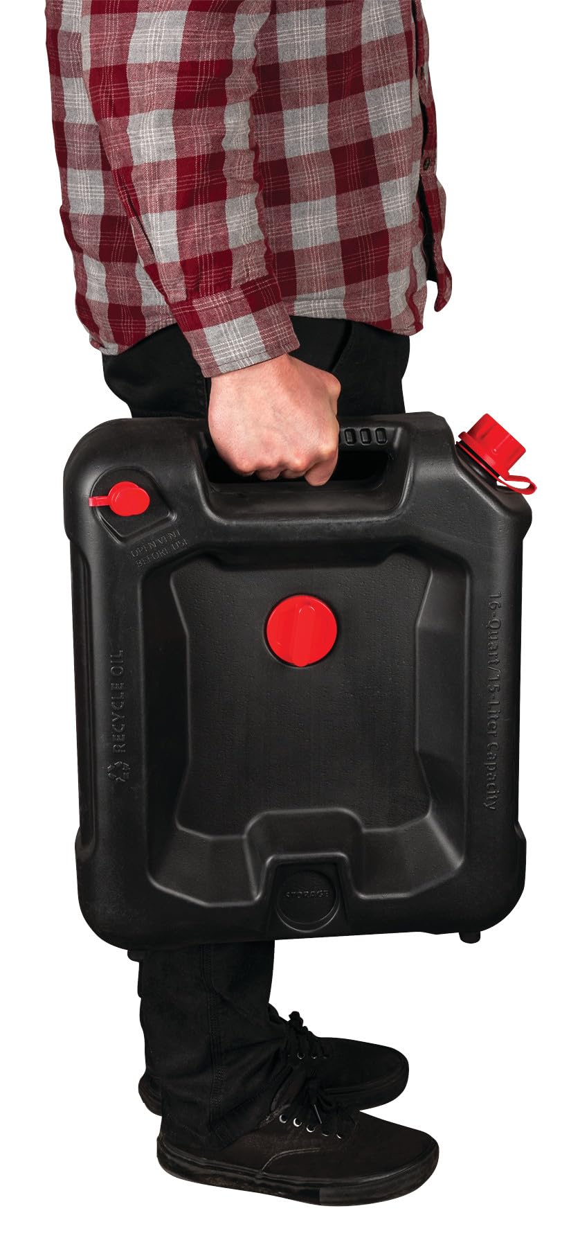 Performance Tool W4077 16-Quart Oil Drain Container, Deep Drain Well, Integrated Handle, Sealing Rubber Gaskets, Black