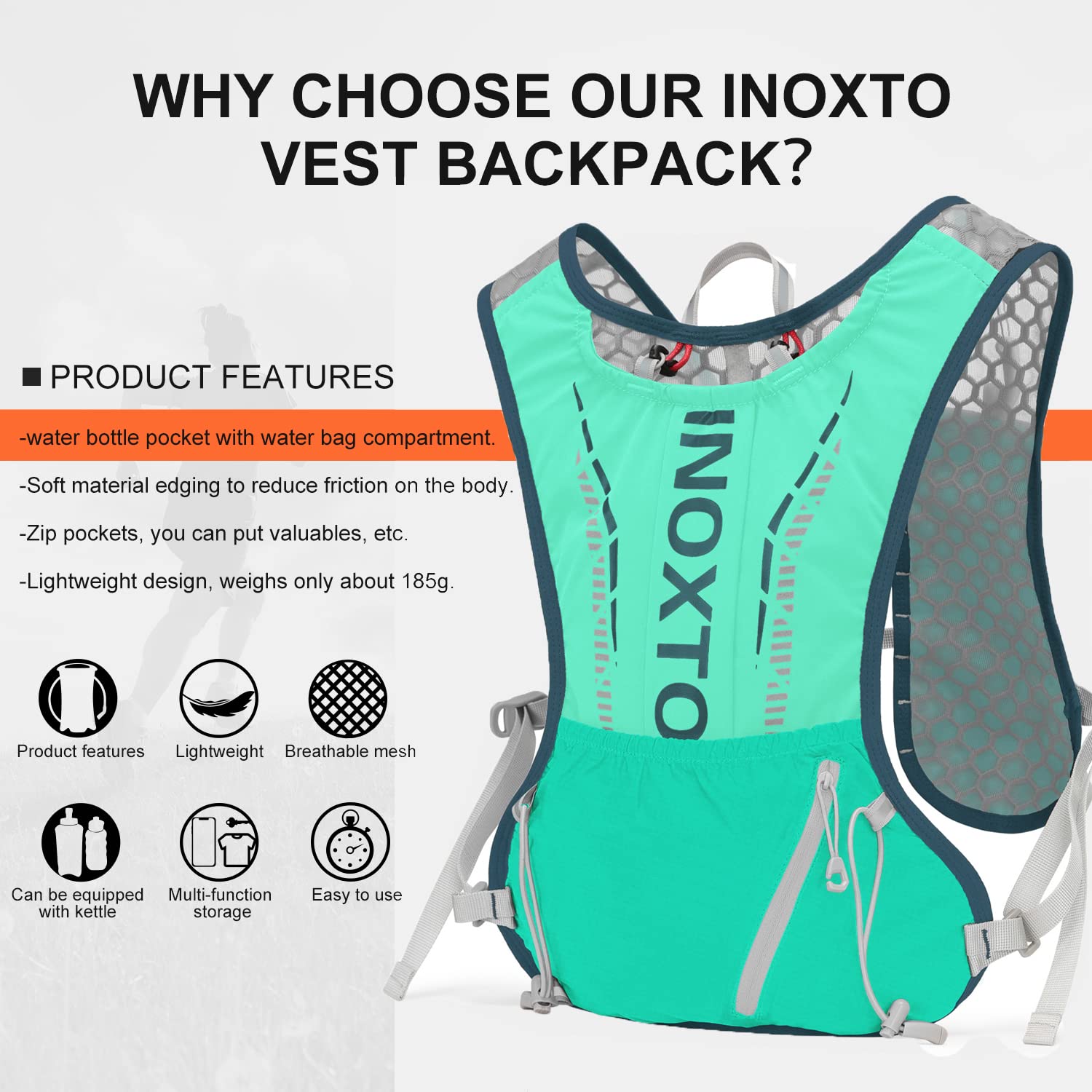 Inoxto Hydration Vest Backpack,Lightweight Insulated Pack With 1.7L Water Bladder Bag Daypack For Hiking Trail Running Cycling Race Marathon For Women Men