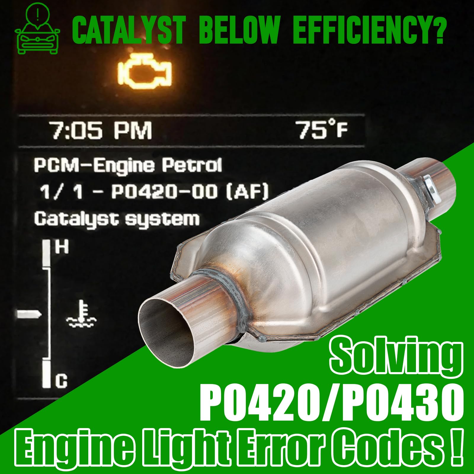 Fomiuzy 2.25 Inch 2.25'' Inlet/Outlet Catalytic Converter Universal High Flow Front Cat Convertor Direct-Fit With O2 Port & Heat