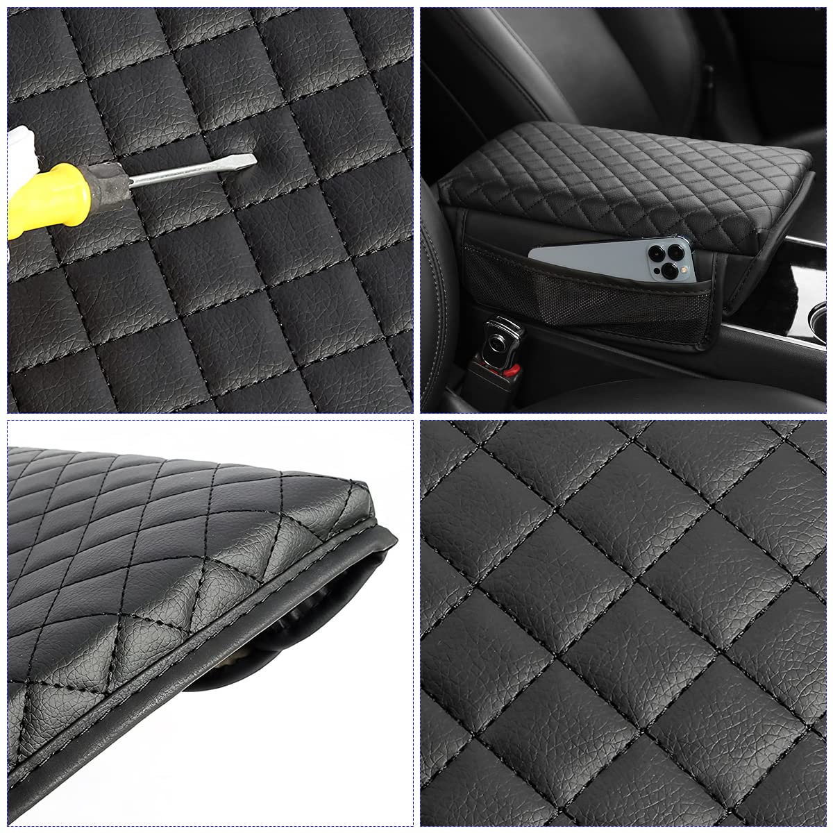 zipelo Car Armrest Cushion, Carbon Fiber Leather Auto Center Console Pad, Memory Foam Armrest Box with Storage Bag, Hand Rest Pi