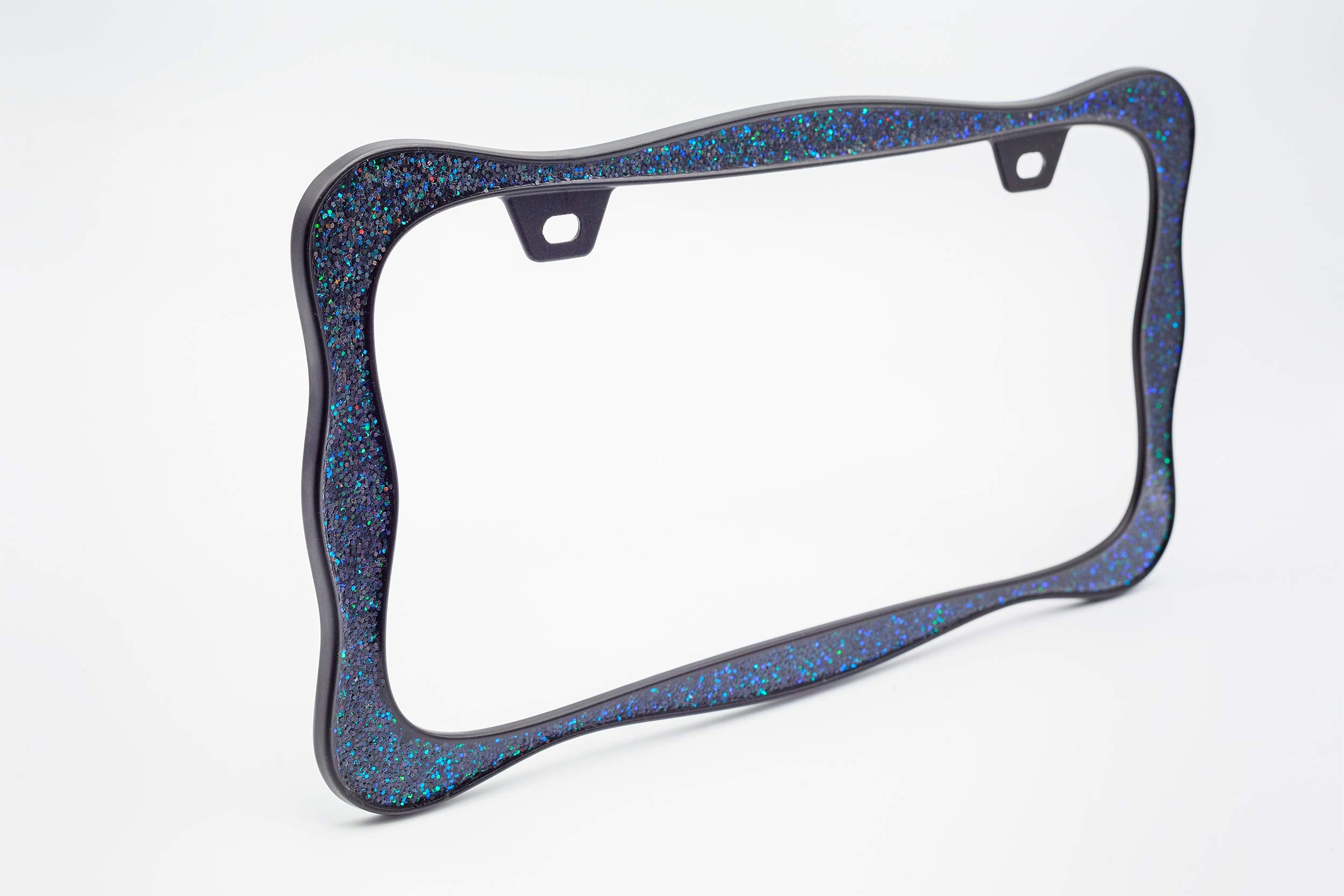Creathome 3D Shining License Plate Frame, Black Powder Coated With Starry Sky Chunky Gliter, Pure Zinc Alloy Metal